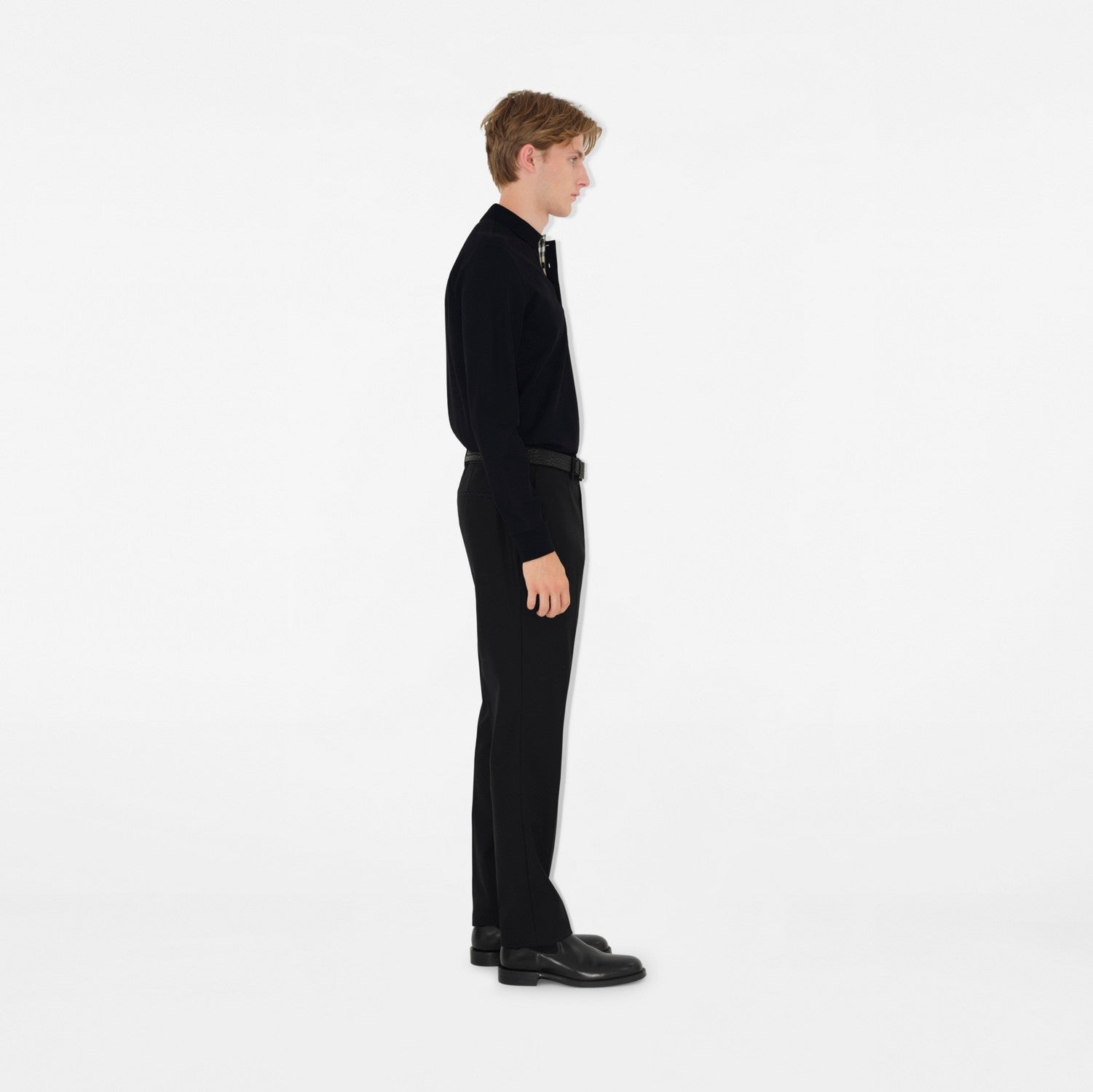 Long-sleeve Cotton Polo Shirt - Black