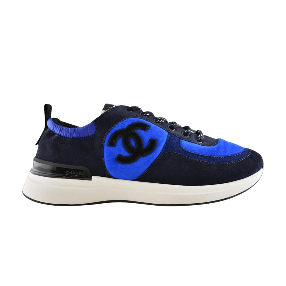 Chanel Lace Up Tie Flat Runner Trainers 'CC Logo - Blue Suede'