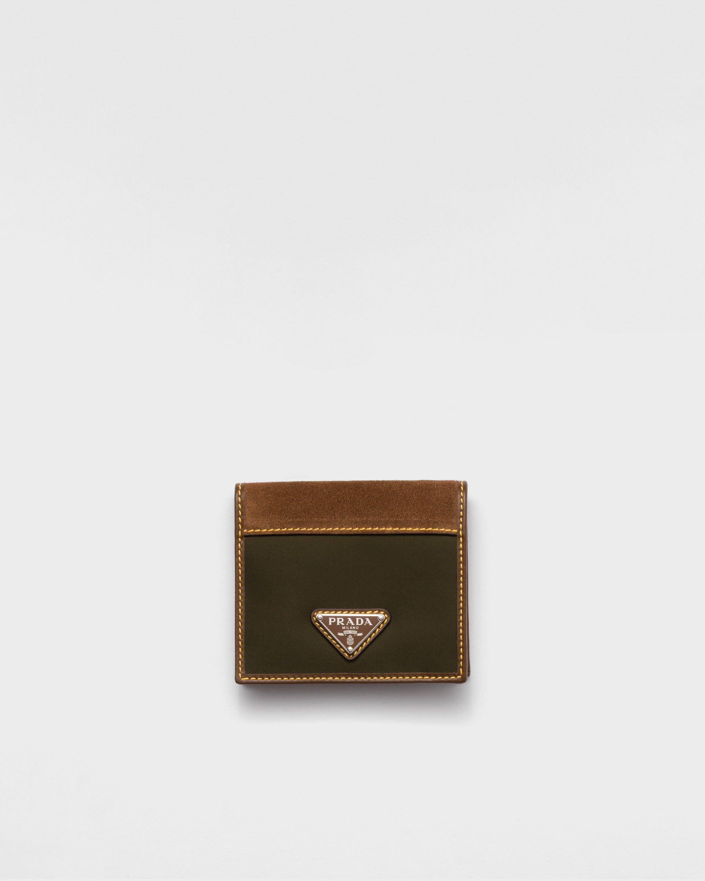 Re-Nylon and leather wallet Musk Green/Cocoa