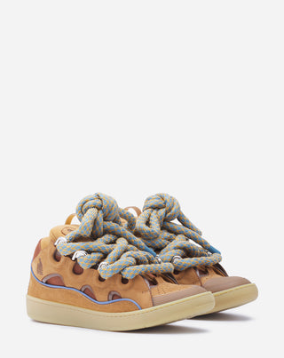 CURB SNEAKERS IN LEATHER WITH SNAKE LACES - CAMEL