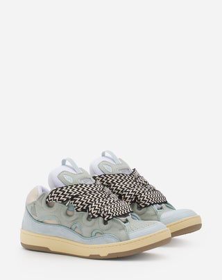 LEATHER CURB SNEAKERS - PALE BLUE