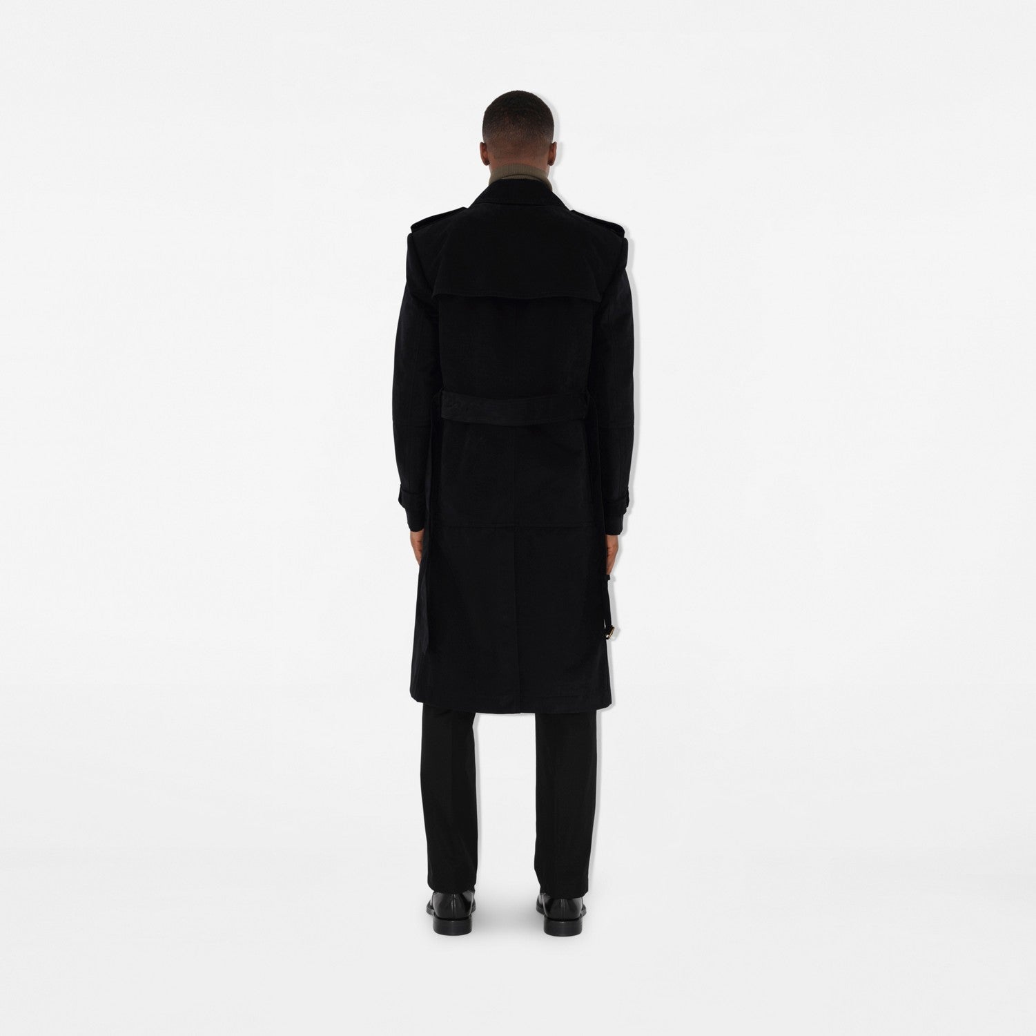 Long Cotton Nylon Trench Coat - Black