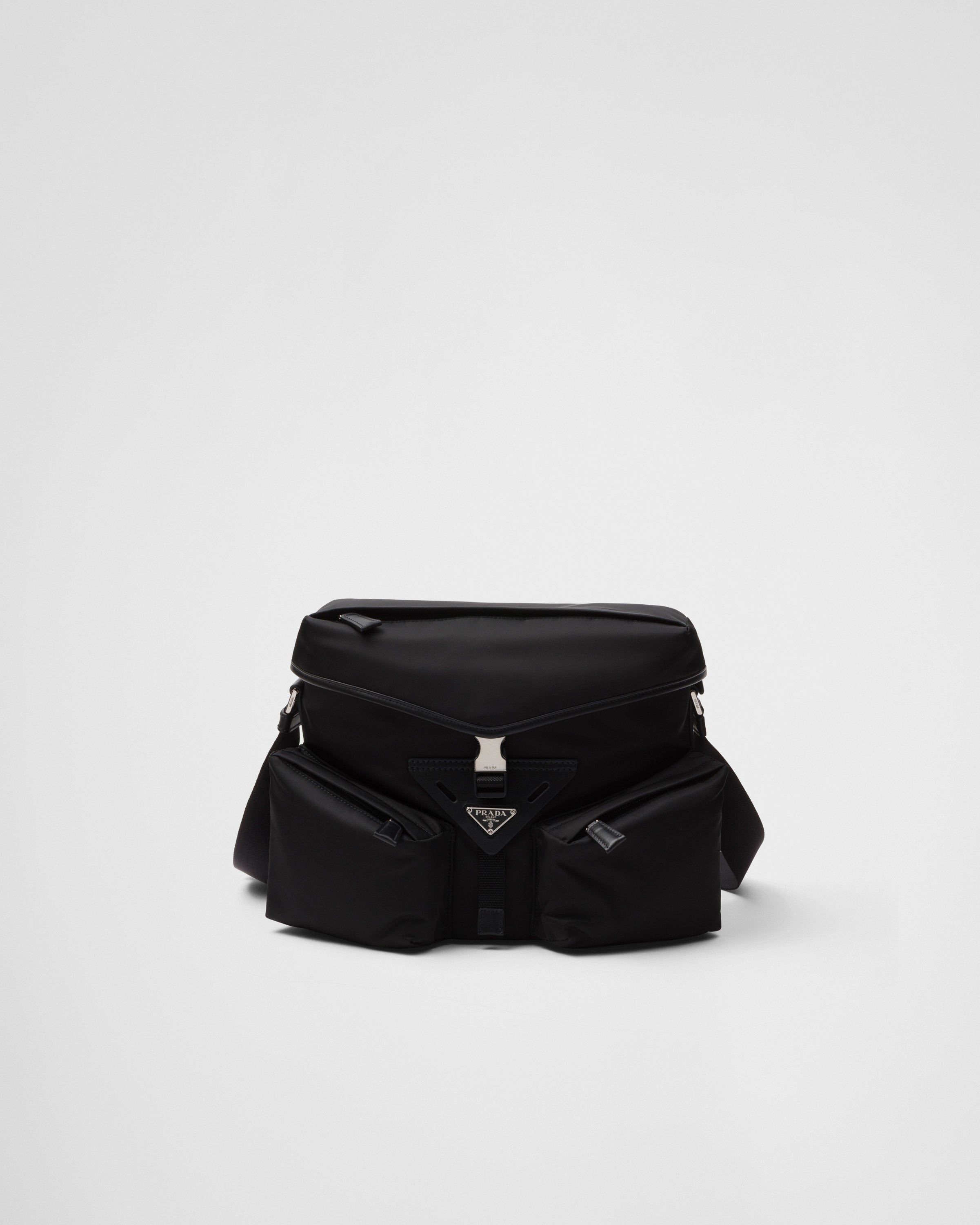 Re-Nylon and leather shoulder bag Black