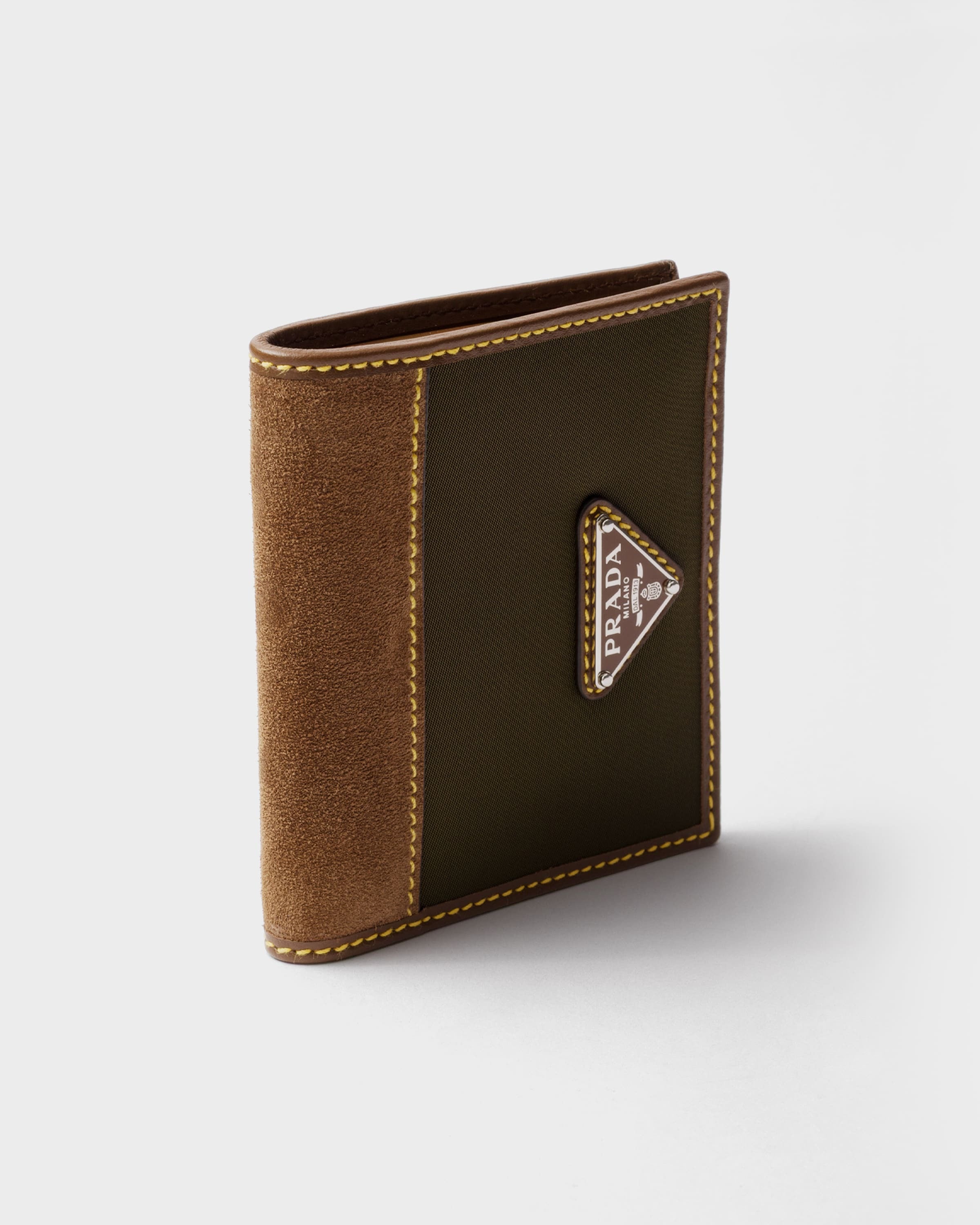 Re-Nylon and leather wallet Musk Green/Cocoa