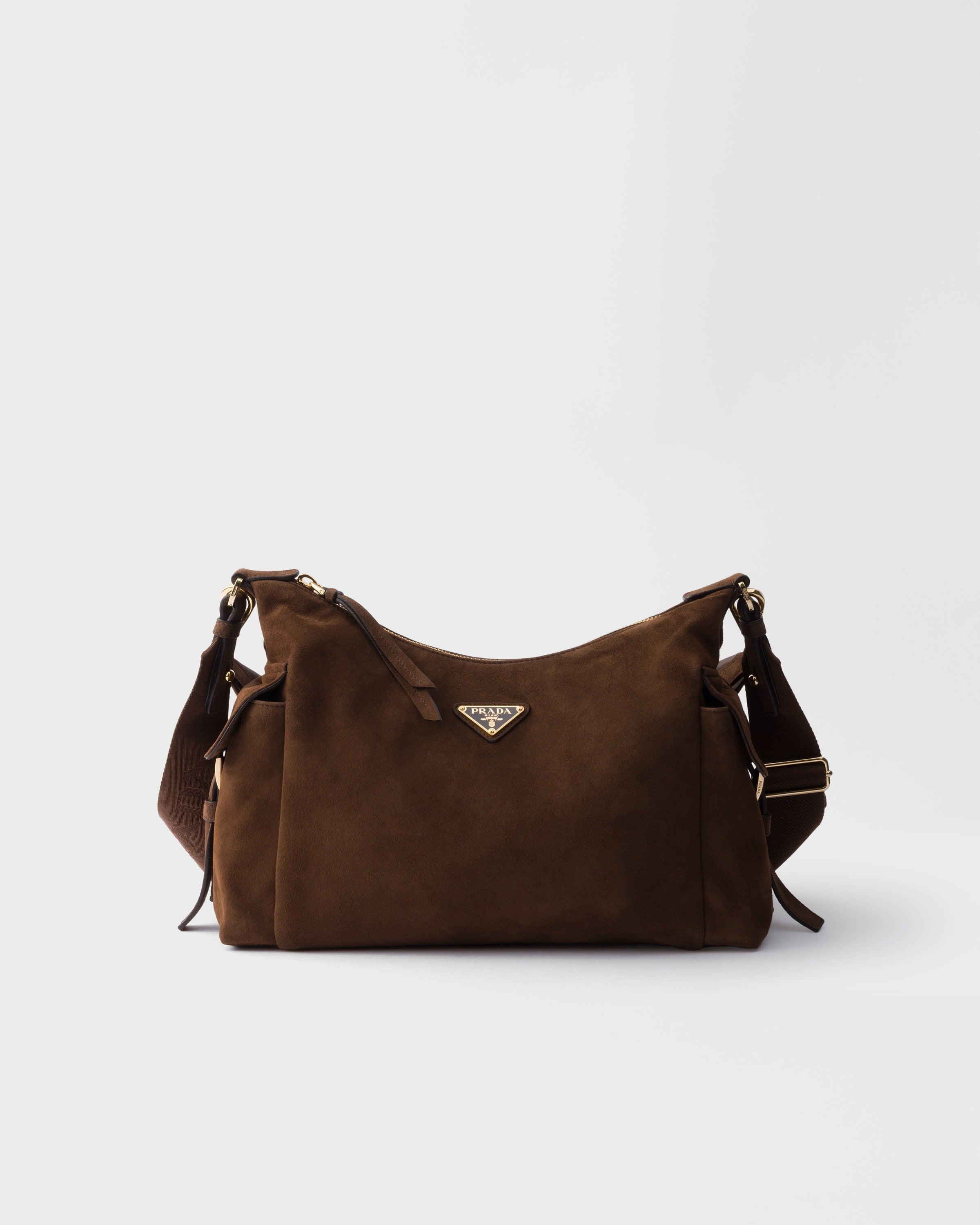 Large Prada Explore suede bag Cocoa Brown