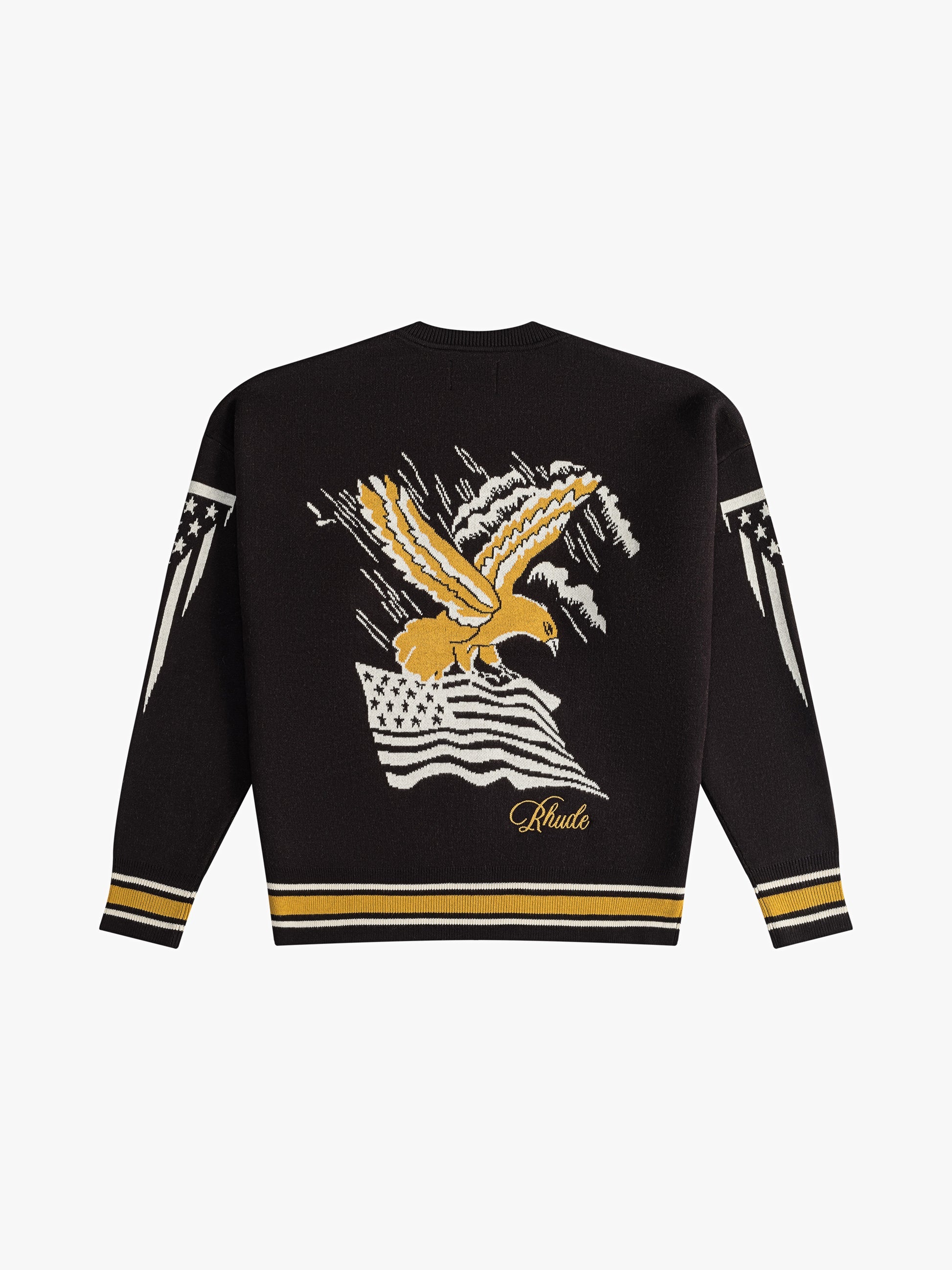 RHUDE EAGLE SOUVENIR KNIT CREWNECK - BLACK/YELLOW/CREME