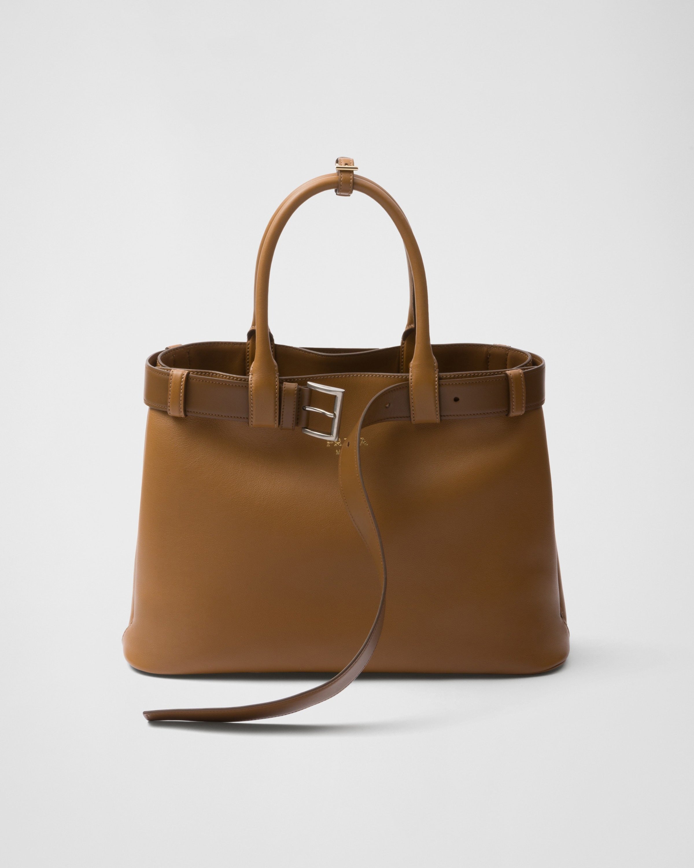 Prada Buckle large leather handbag with belt Caramel