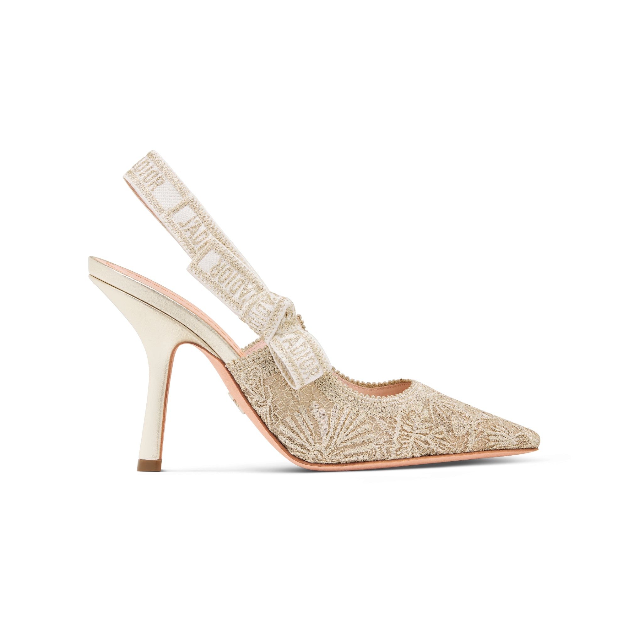 J'Adior Slingback Pump - Transparent Mesh with Dior Chardons Embroidery in Gold-Tone Metallic Thread