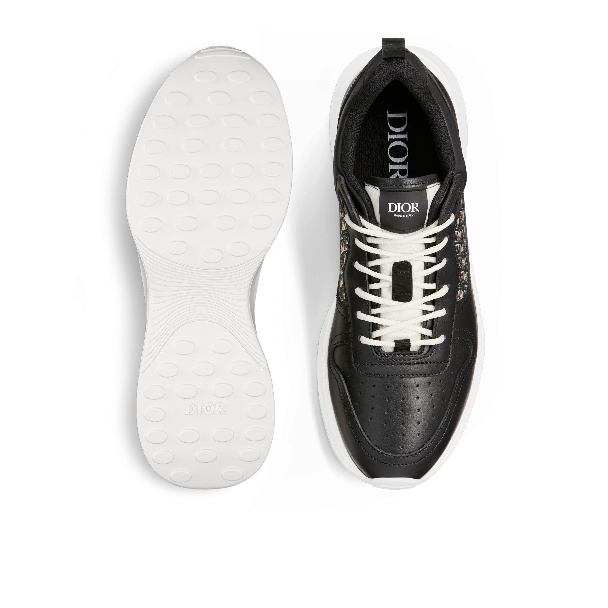 B25 Runner Sneaker - Black Smooth Calfskin and Beige and Black Dior Oblique Jacquard