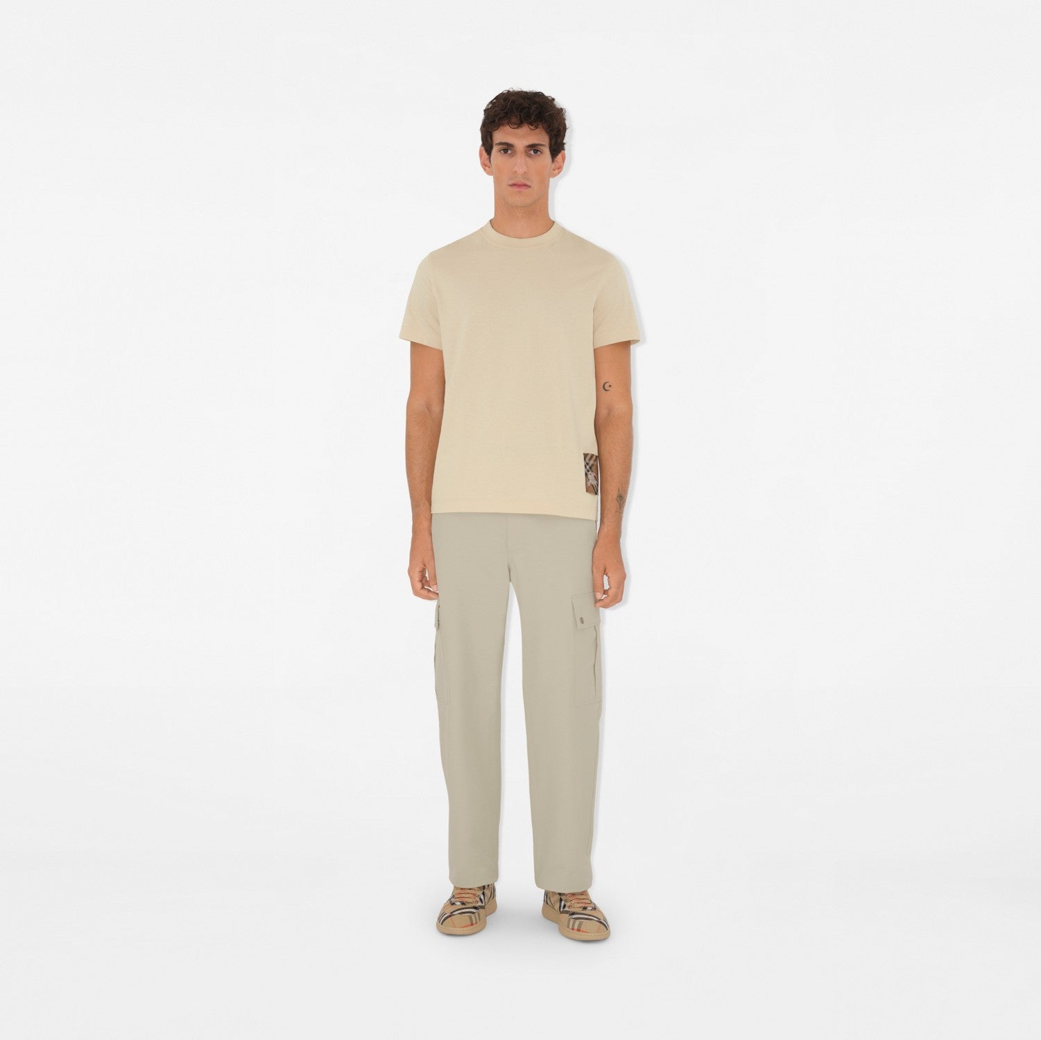 Check Label Cotton T-shirt - Nutmeg