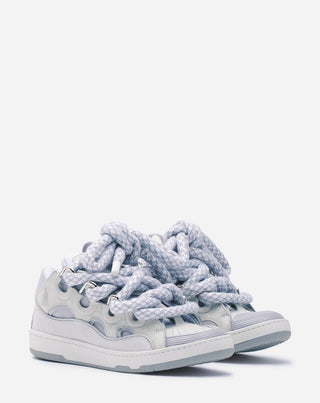 CURB SNEAKERS IN LEATHER WITH SNAKE LACES - WHITE/GREY