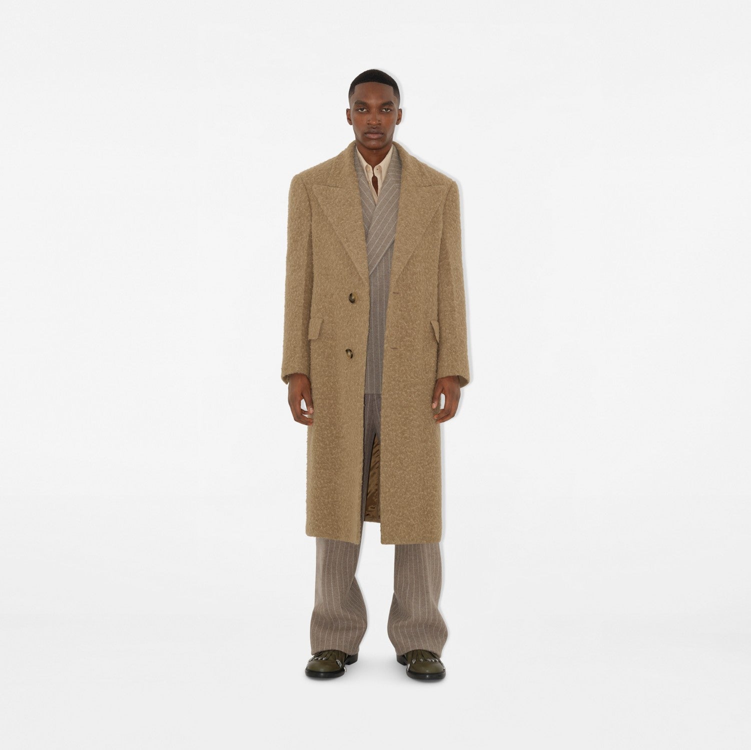 Linen Wool Blend Tailored Coat - Clay