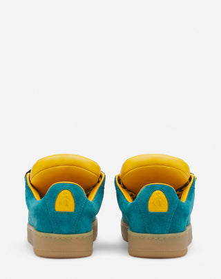 LANVIN X FUTURE HYPER CURB SNEAKERS IN LEATHER AND SUEDE FOR MEN - BLUE/YELLOW