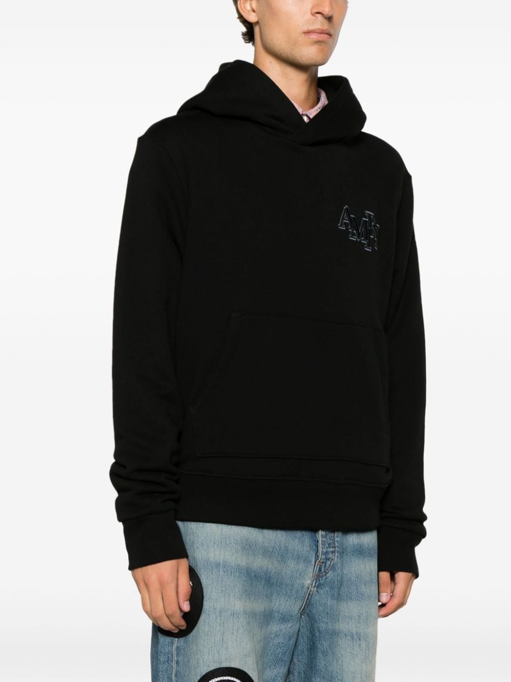 Staggered logo-embroidered cotton hoodie