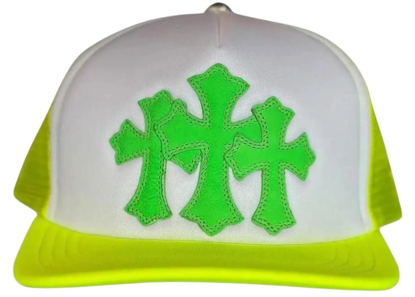Chrome Hearts Cemetery Cross Trucker Hat Neon Yellow