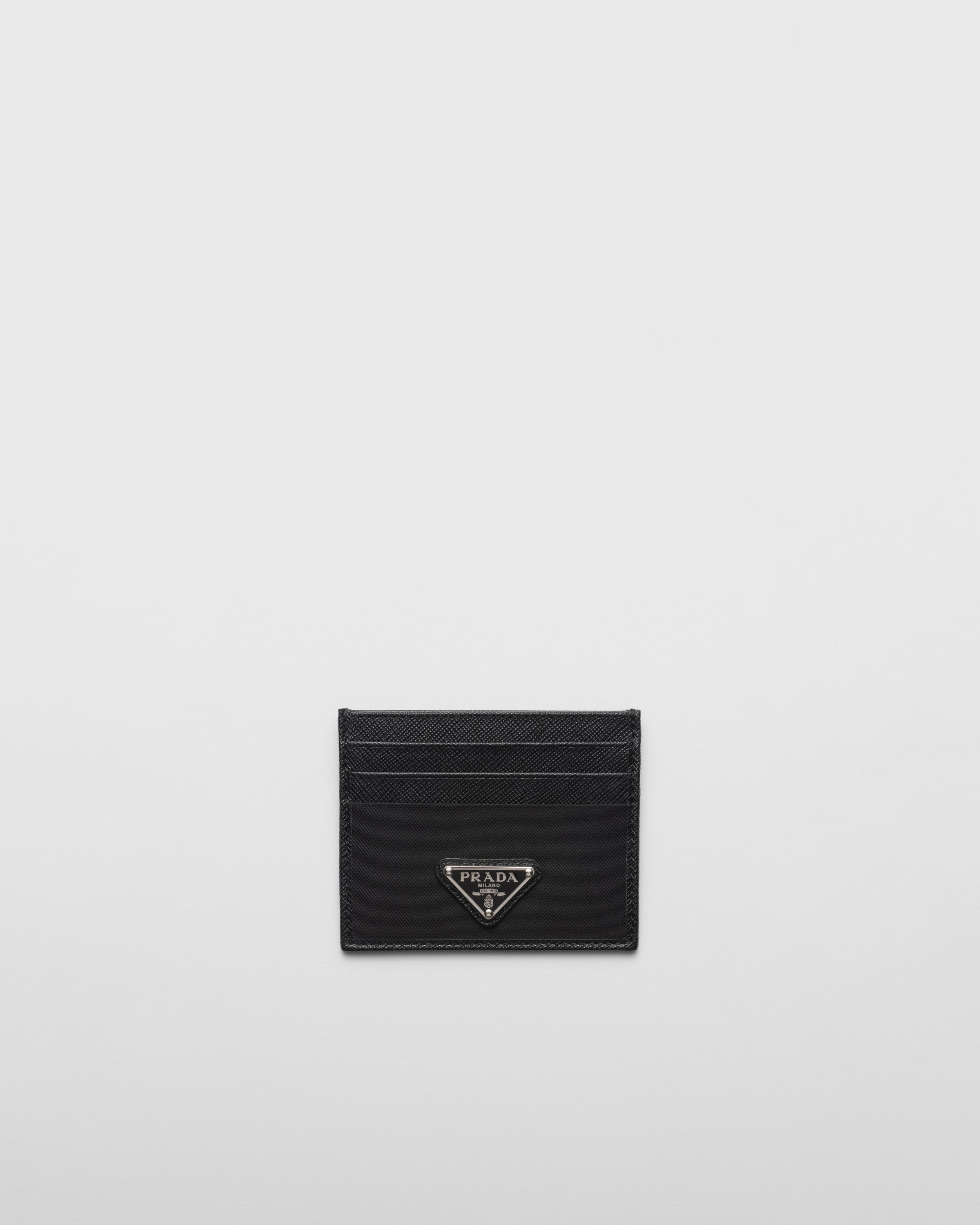 Re-Nylon and Saffiano leather card holder Black