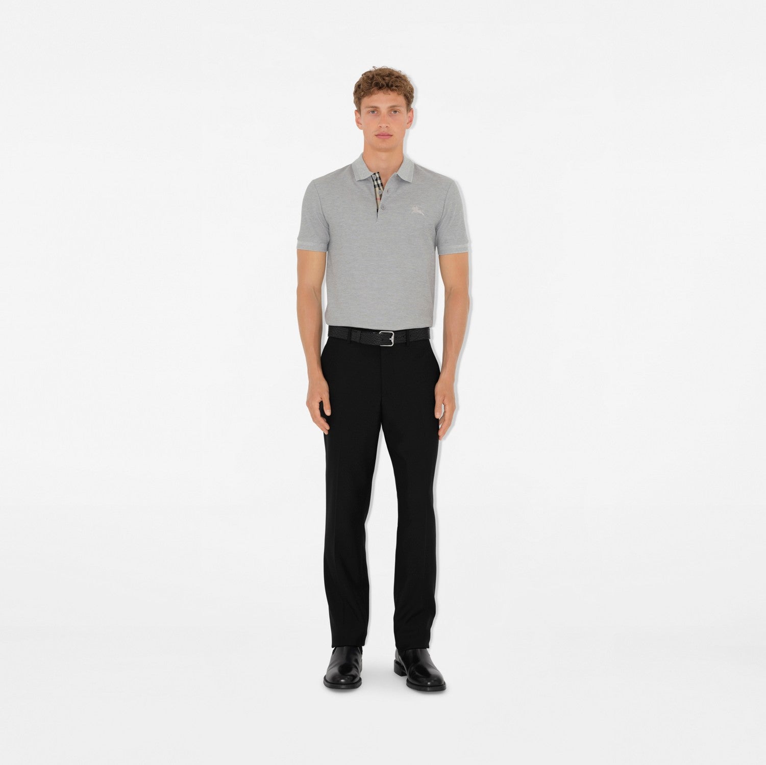 Cotton Polo Shirt - Pale grey melange