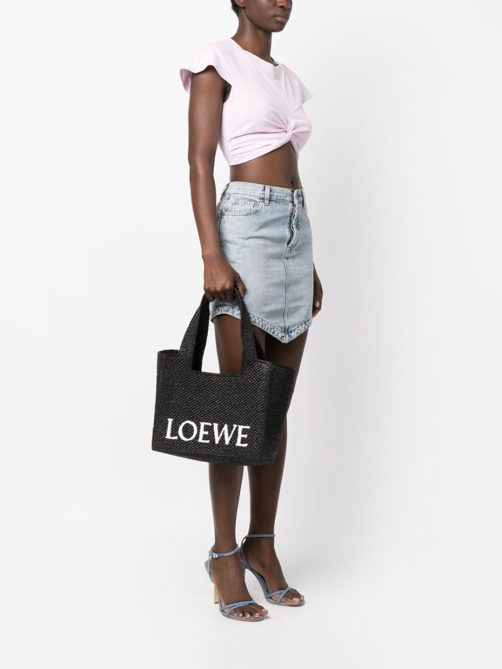 LOEWE Small Loewe Font Raffia Tote Bag