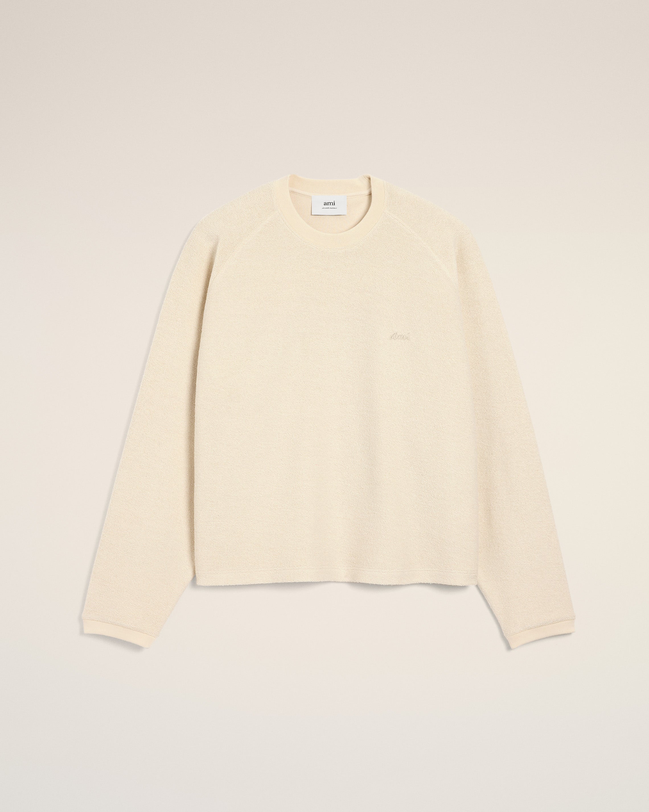 White Leather Raglan Sleeved Crewneck Sweatshirt IVORY
