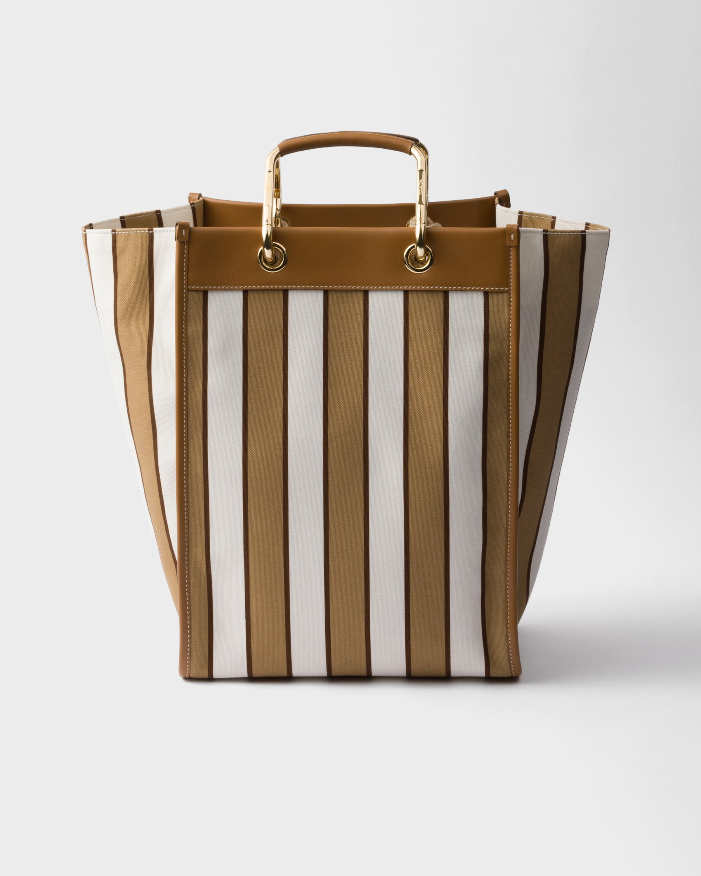 Large printed canvas and leather tote bag Camel/Caramel