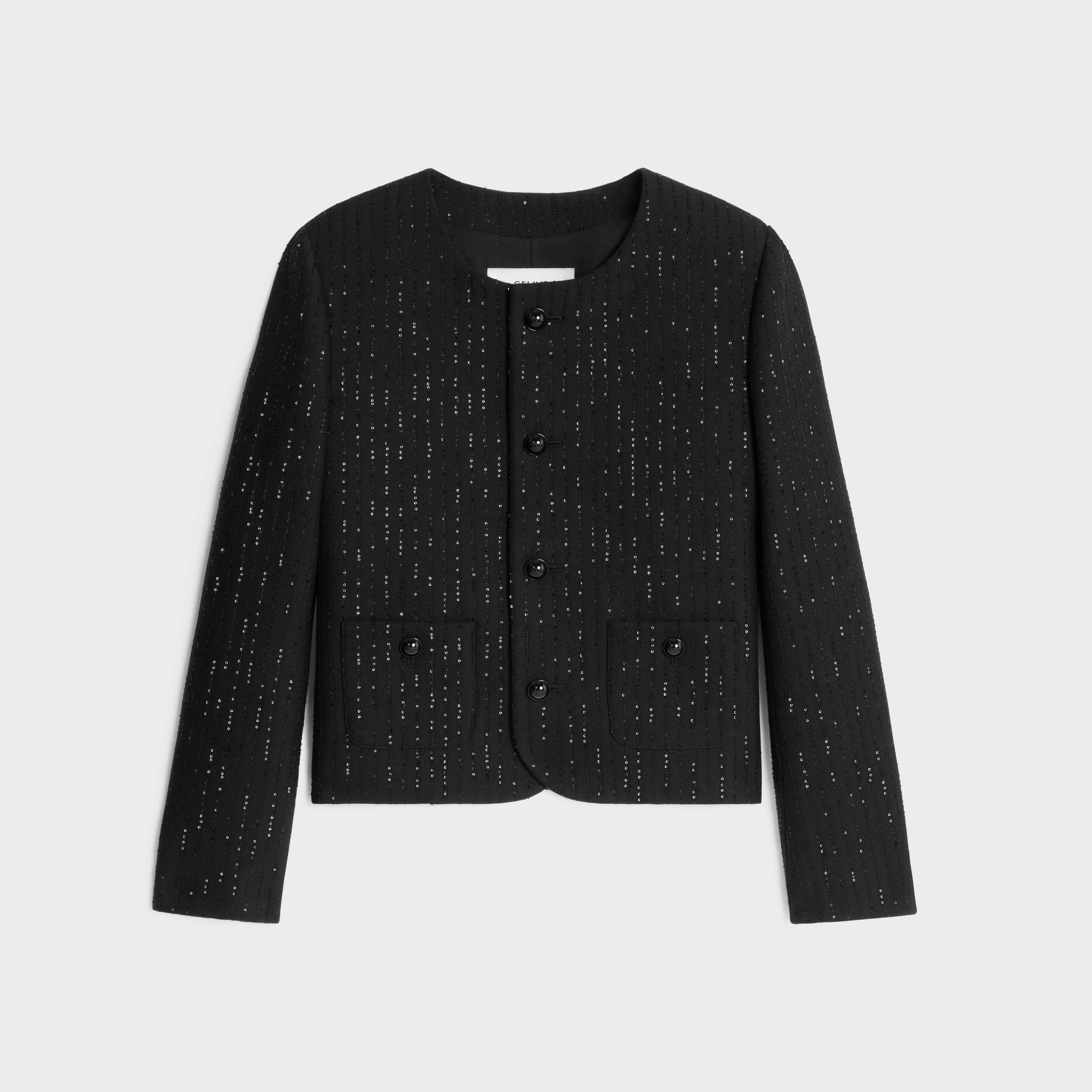 CHELSEA JACKET WITH SEQUINS IN DOUBLE FACED WOOL - BLACK