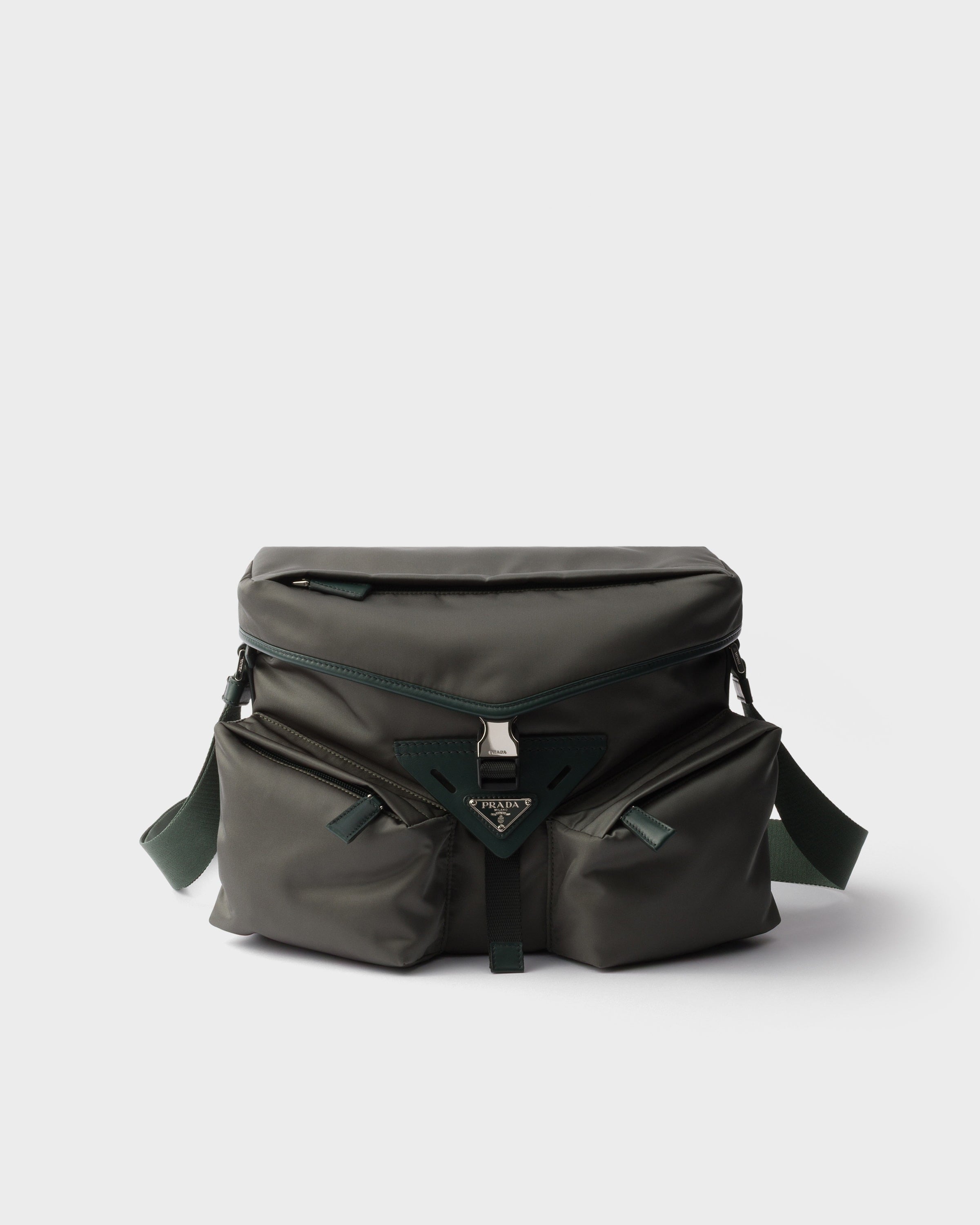 Re-Nylon and leather shoulder bag Forest Green