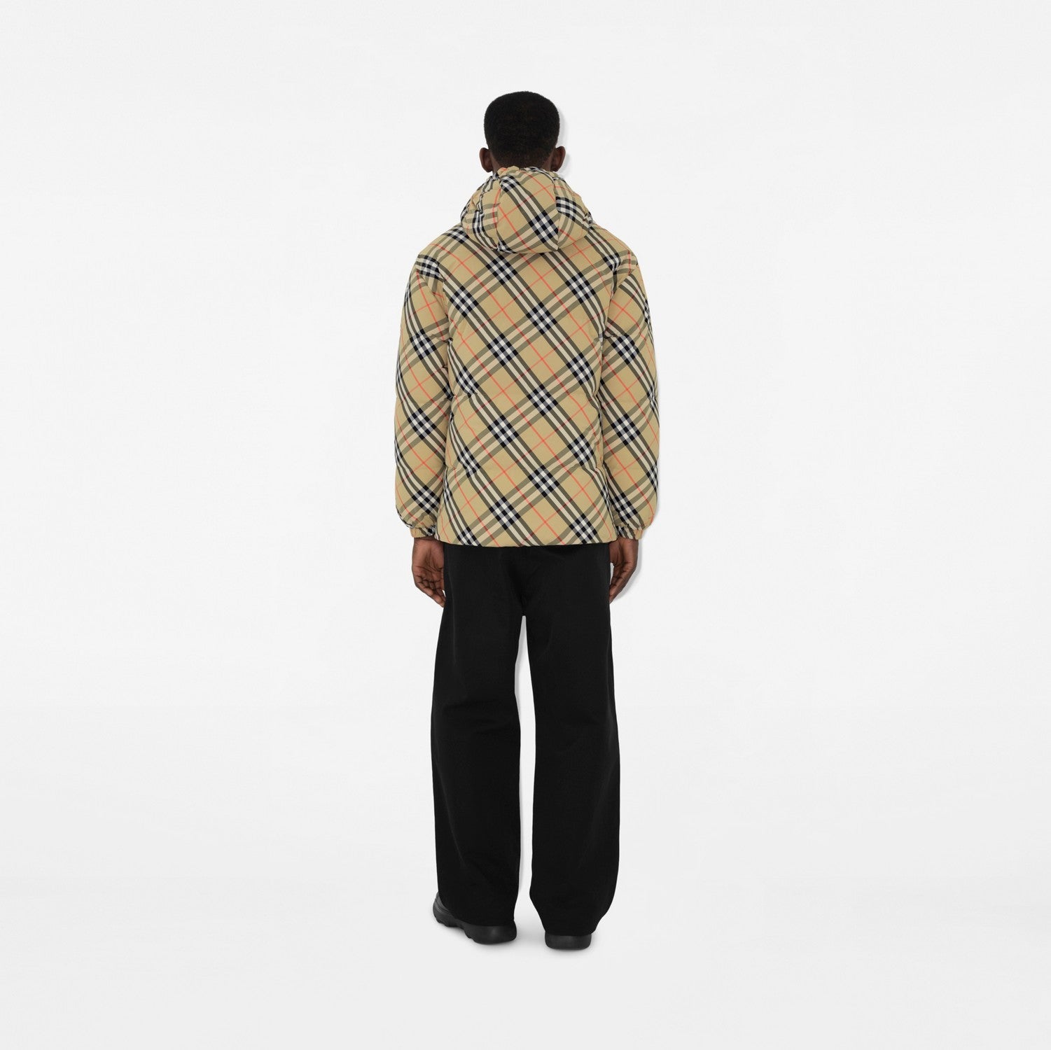 Reversible Check Nylon Puffer Jacket - Sand