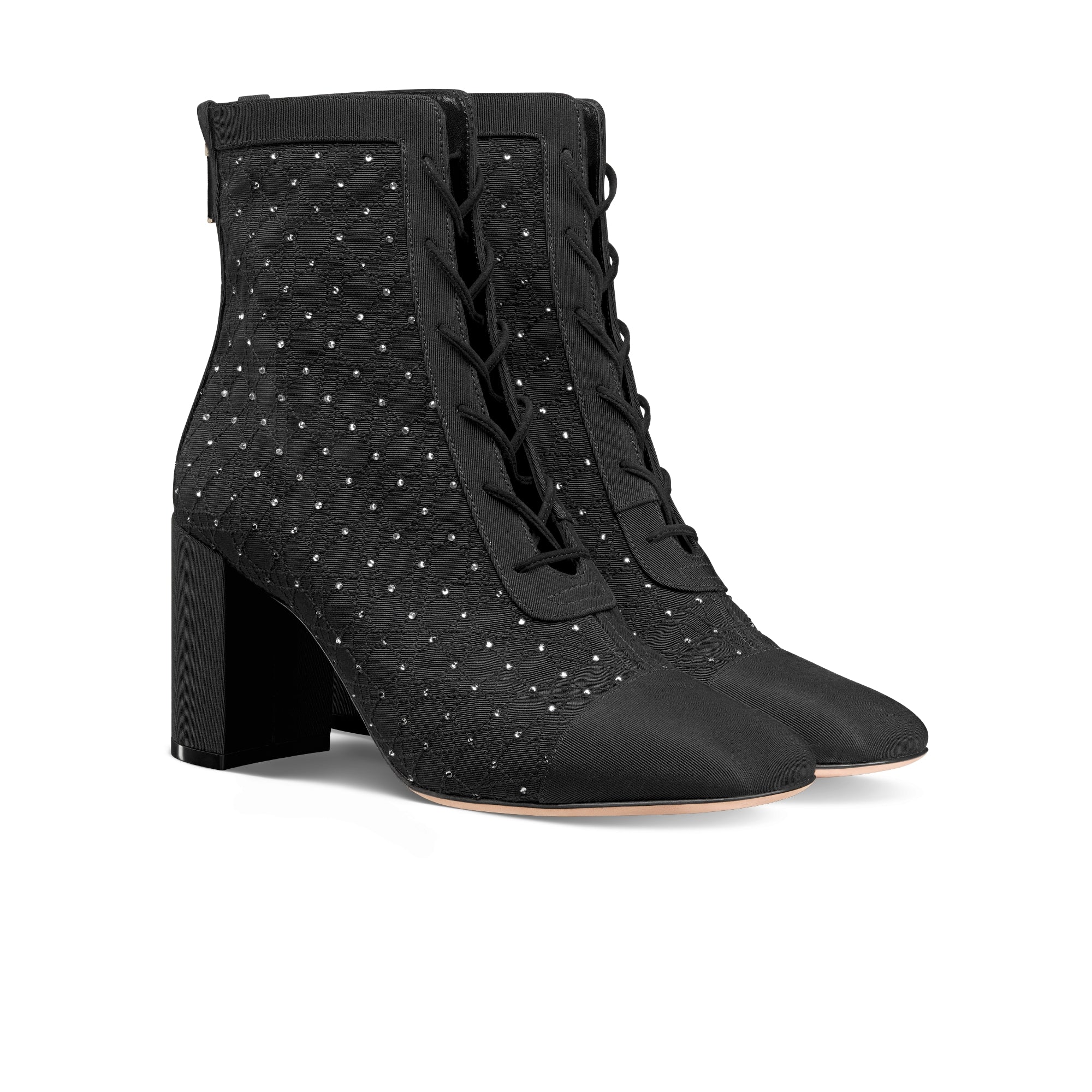 Naughtily-D Heeled Ankle Boot - Black Cannage Grosgrain with Silver-Finish Studs