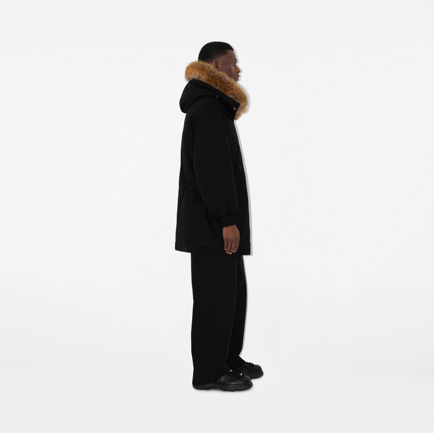 Faux Fur Trim Nylon Parka - Black