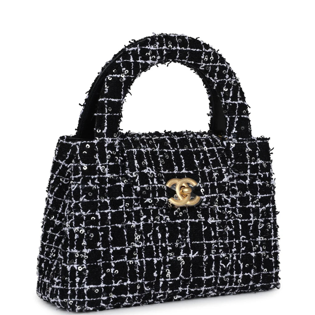 Chanel Mini Kelly Bag Black Sequin Tweed