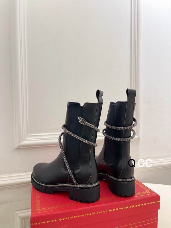 Rene Caovilla Cleo Combat Black Biker Boots