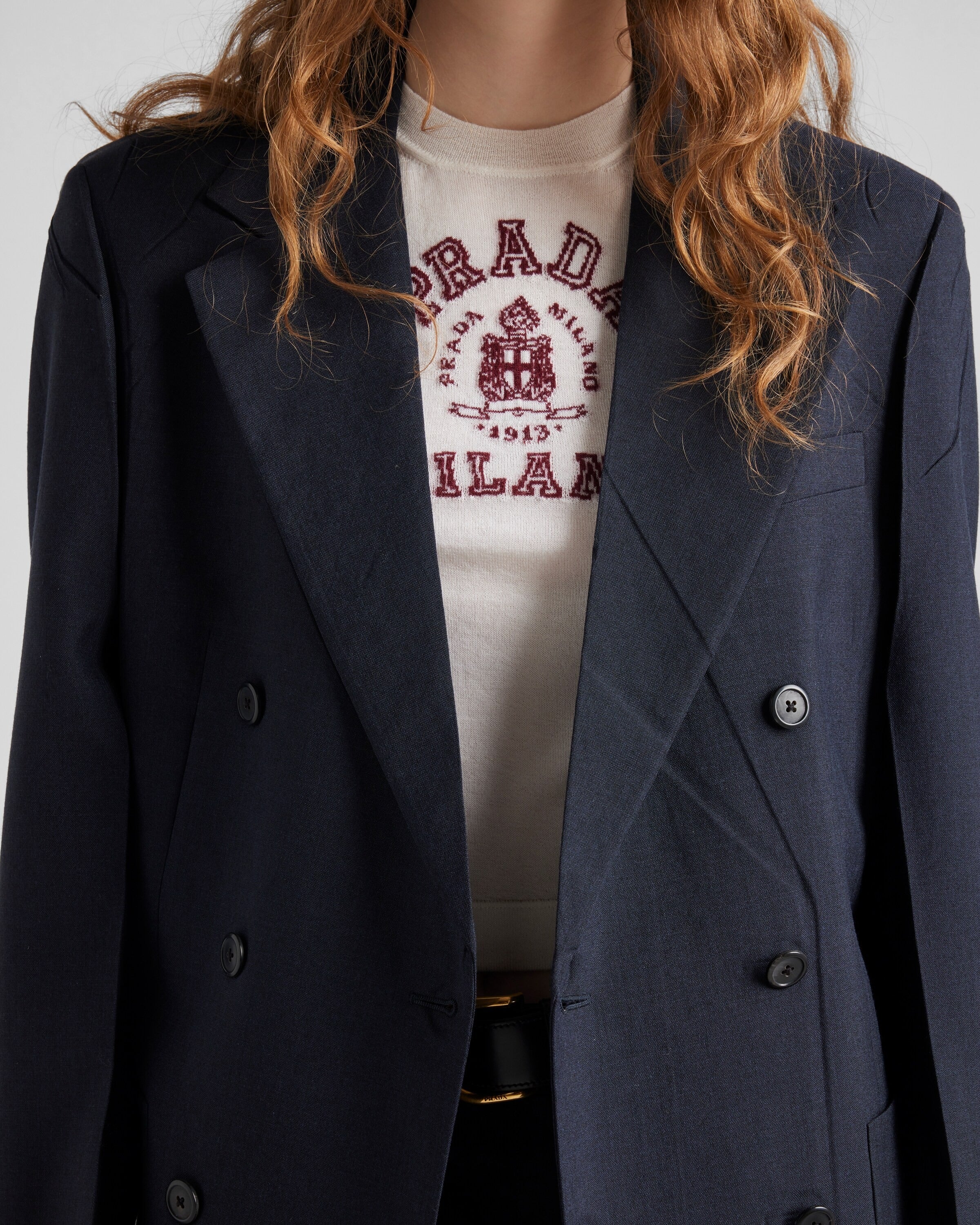 Cashmere intarsia T-shirt White/Burgundy