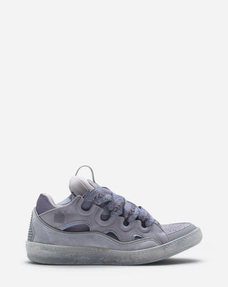 LEATHER CURB SNEAKERS - LIGHT GREY