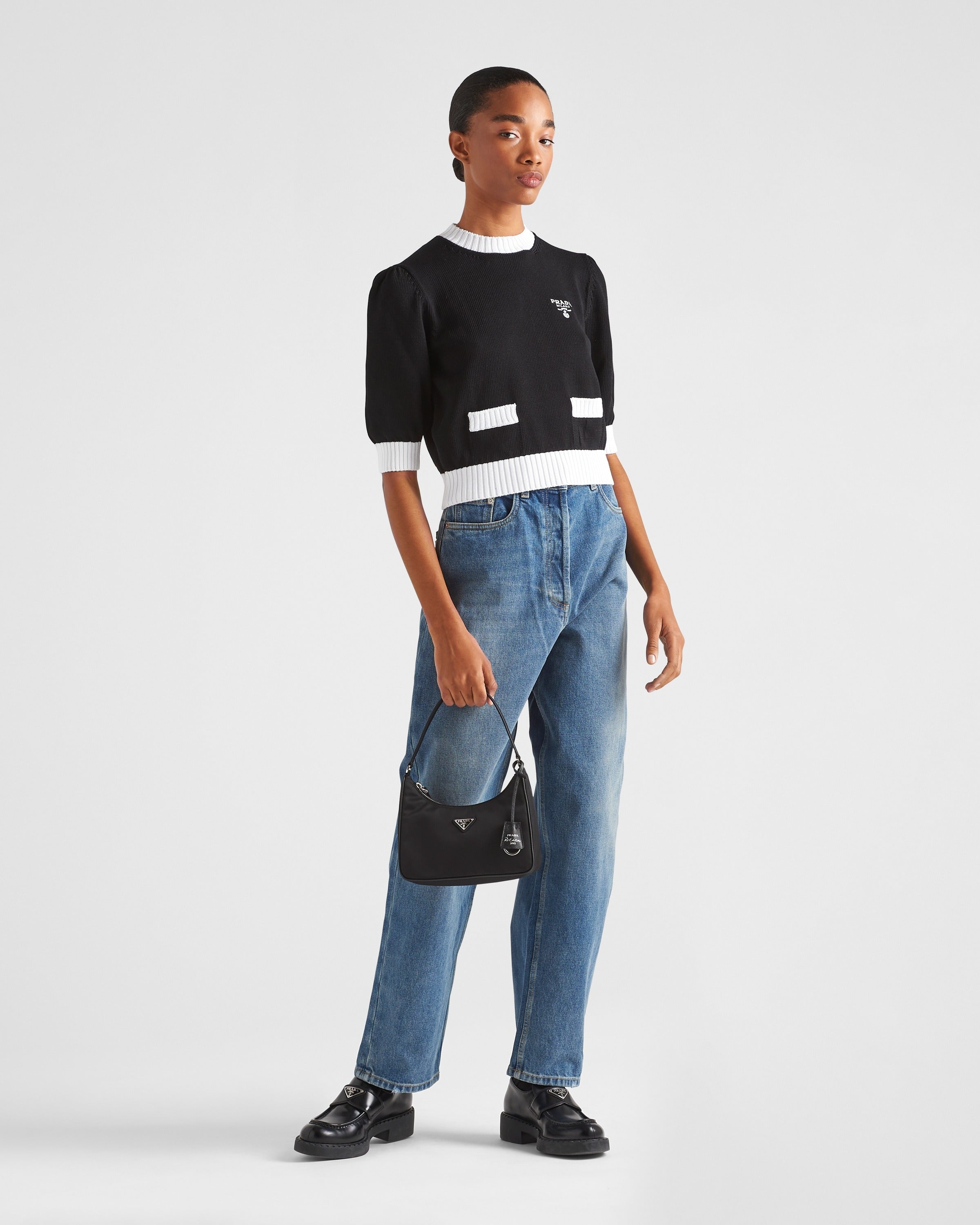 Cotton crew-neck sweater Black/White