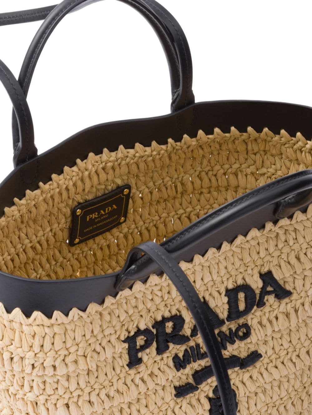 Prada leather-trimmed Woven Tote Bag
