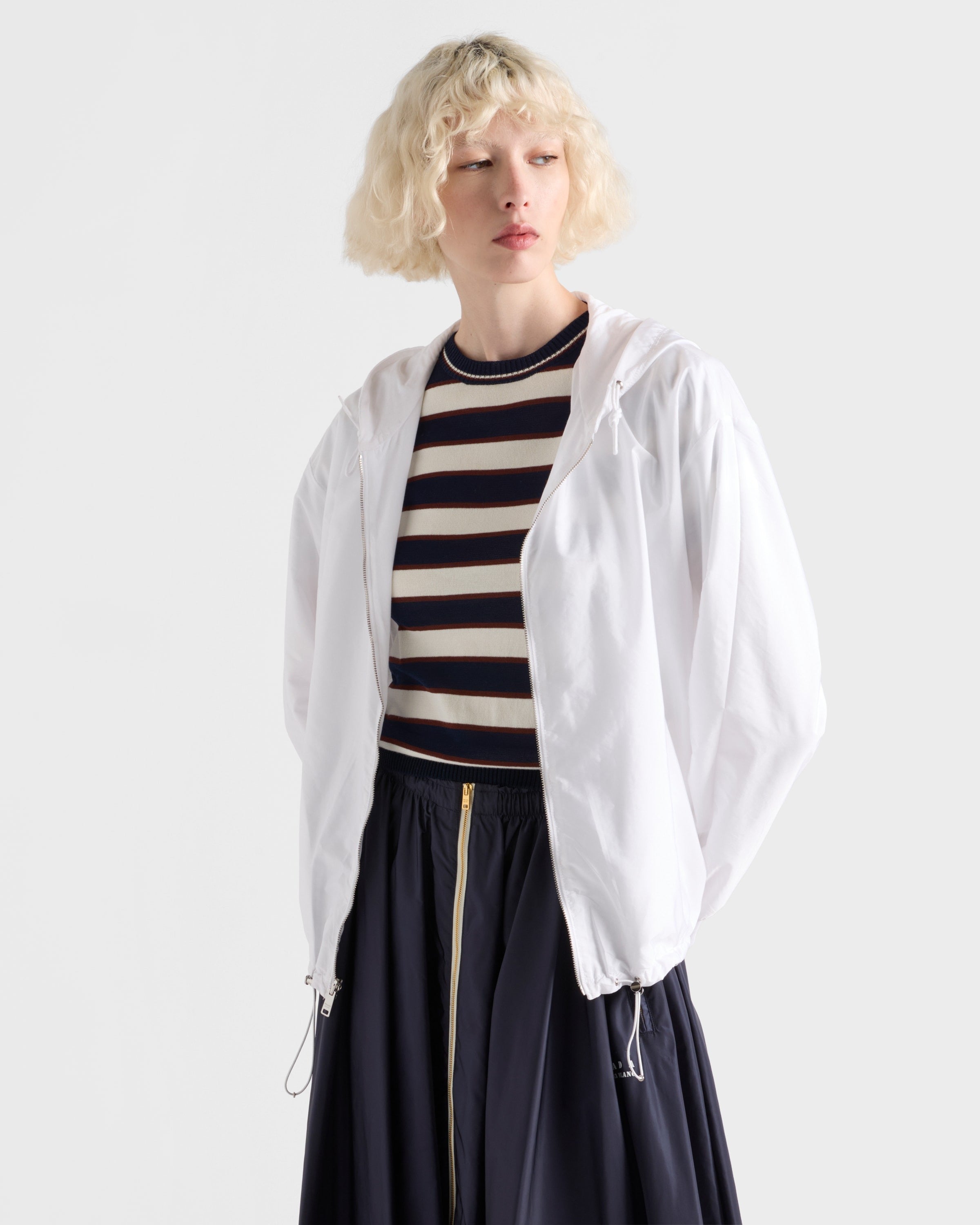 Striped crew-neck cotton sweater Navy Blue/Natural
