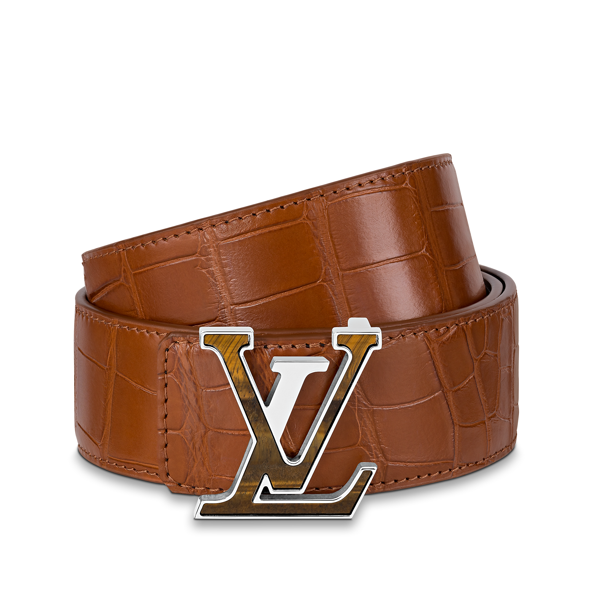 LV Stone 40mm Belt Crocodilien Mat - Marron Clair