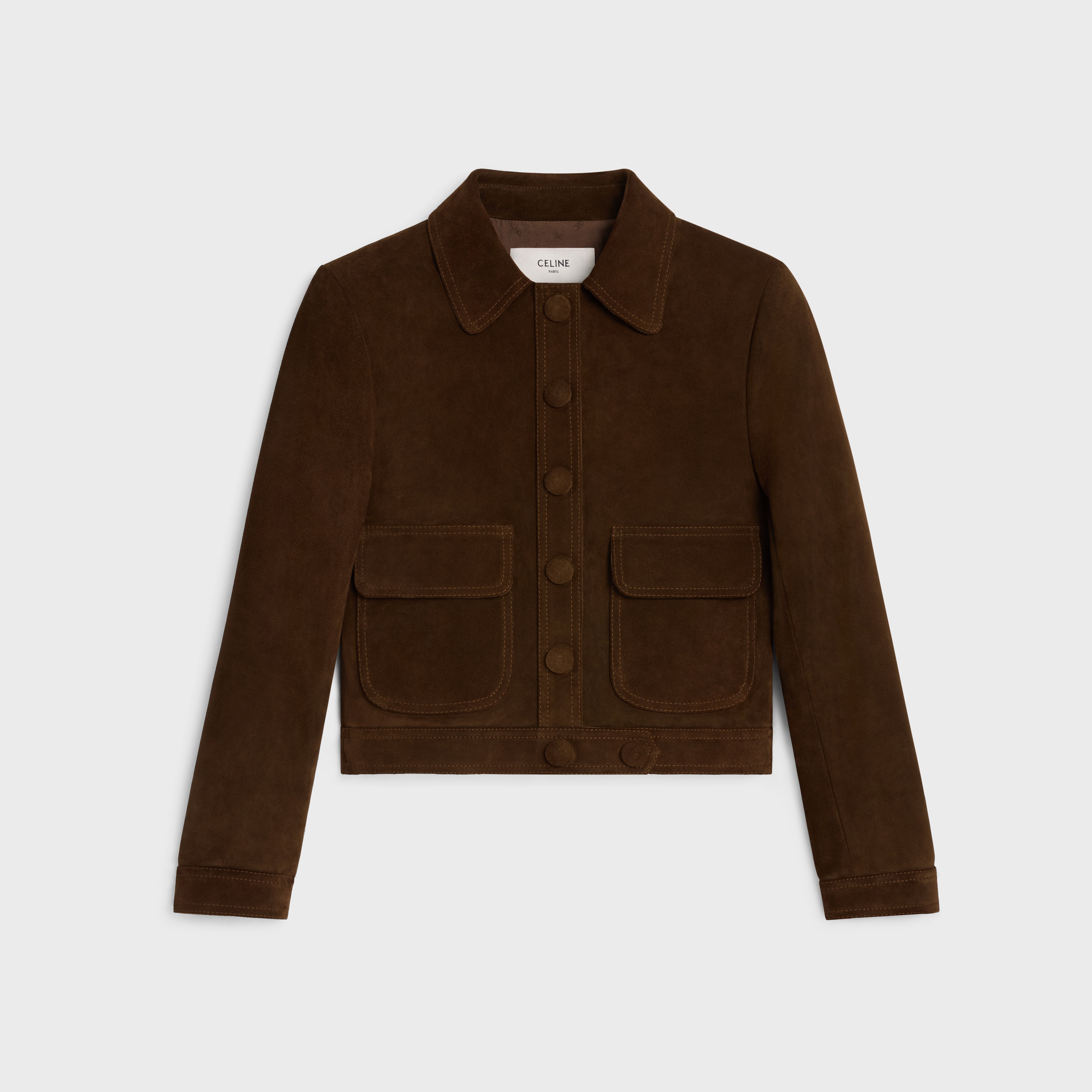 STRAIGHT-CUT BLOUSON JACKET IN SUEDE - ESPRESSO