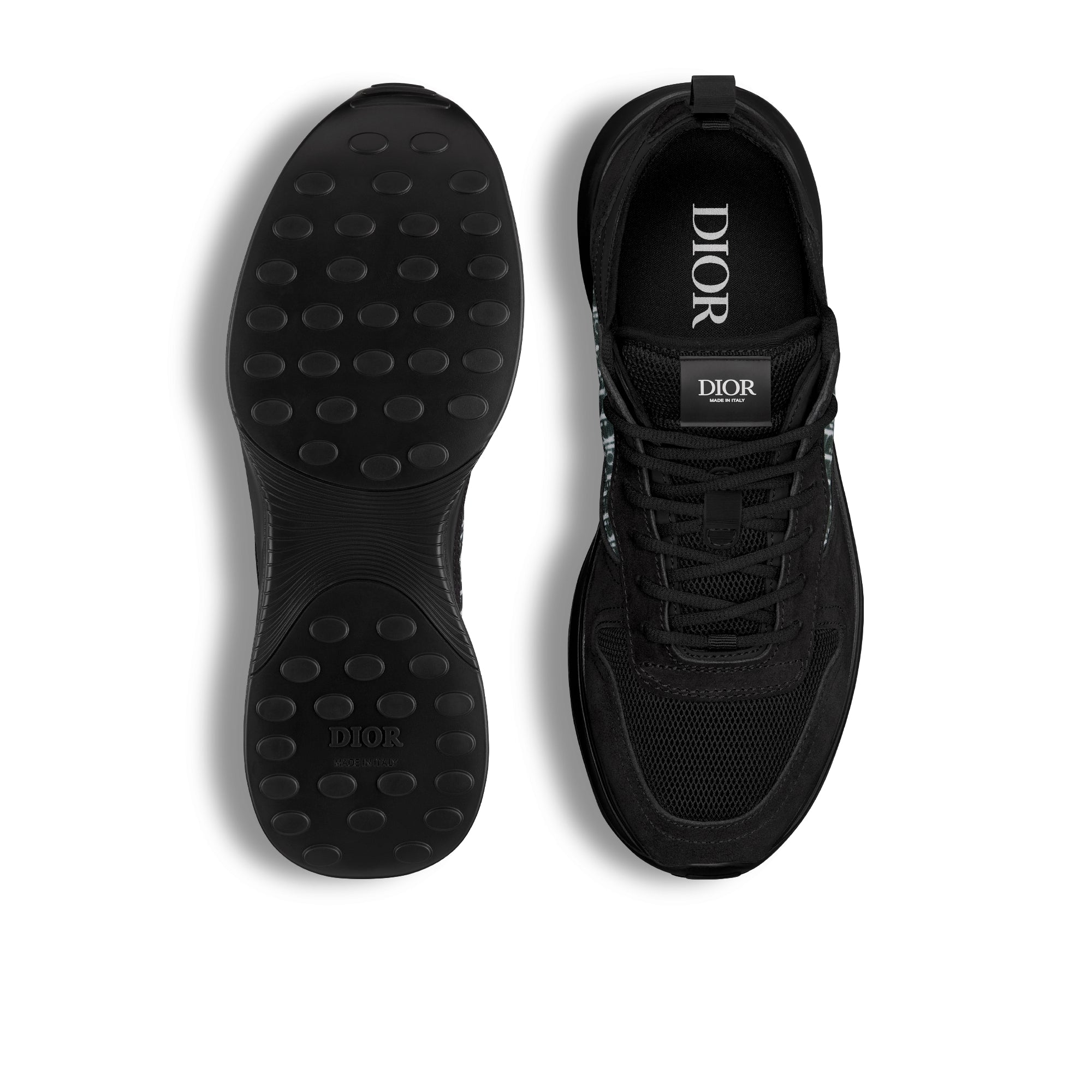 B25 Runner Sneaker - Black Suede and Technical Mesh with Black and White Dior Oblique Canvas