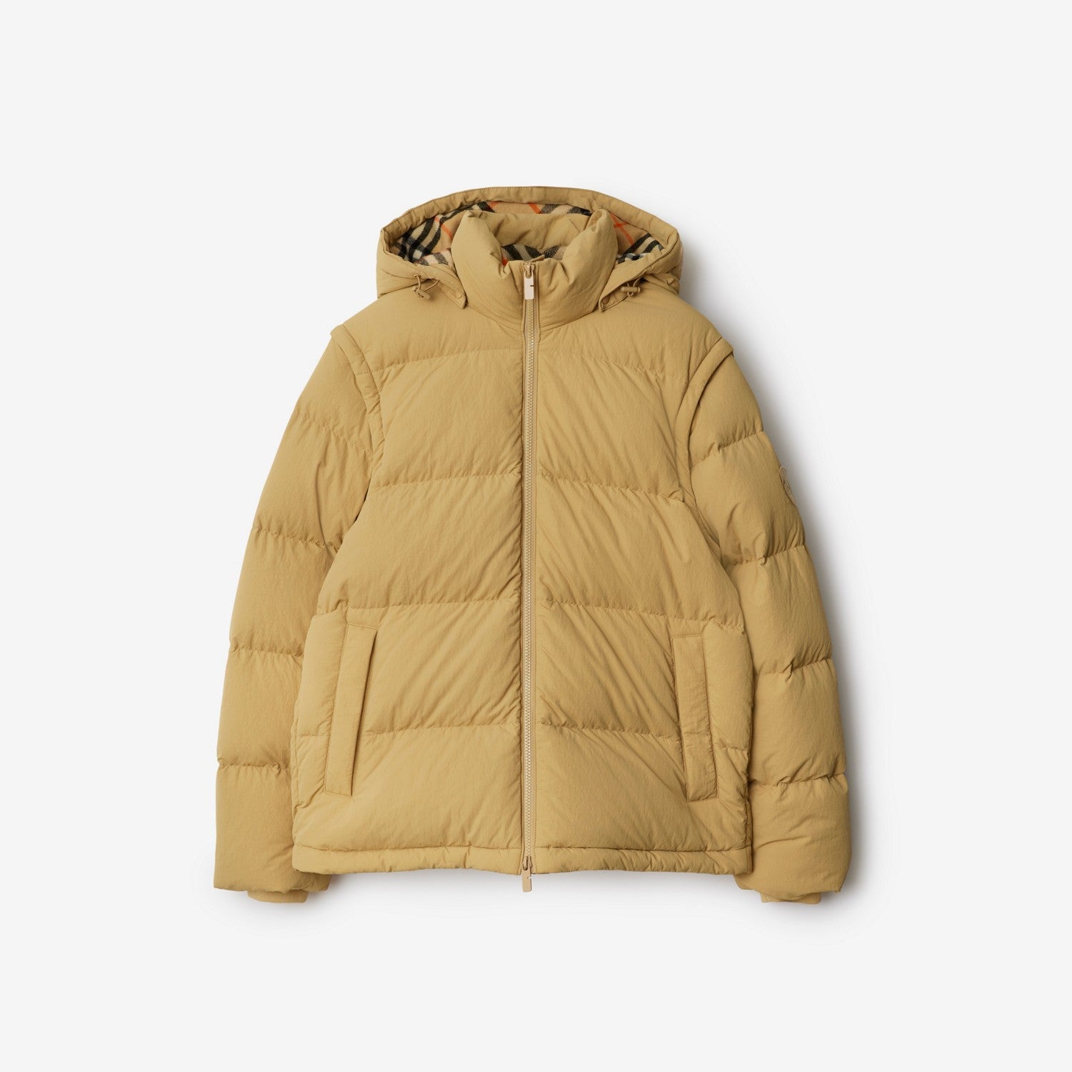 Detachable Sleeve Nylon Puffer Jacket - Flax