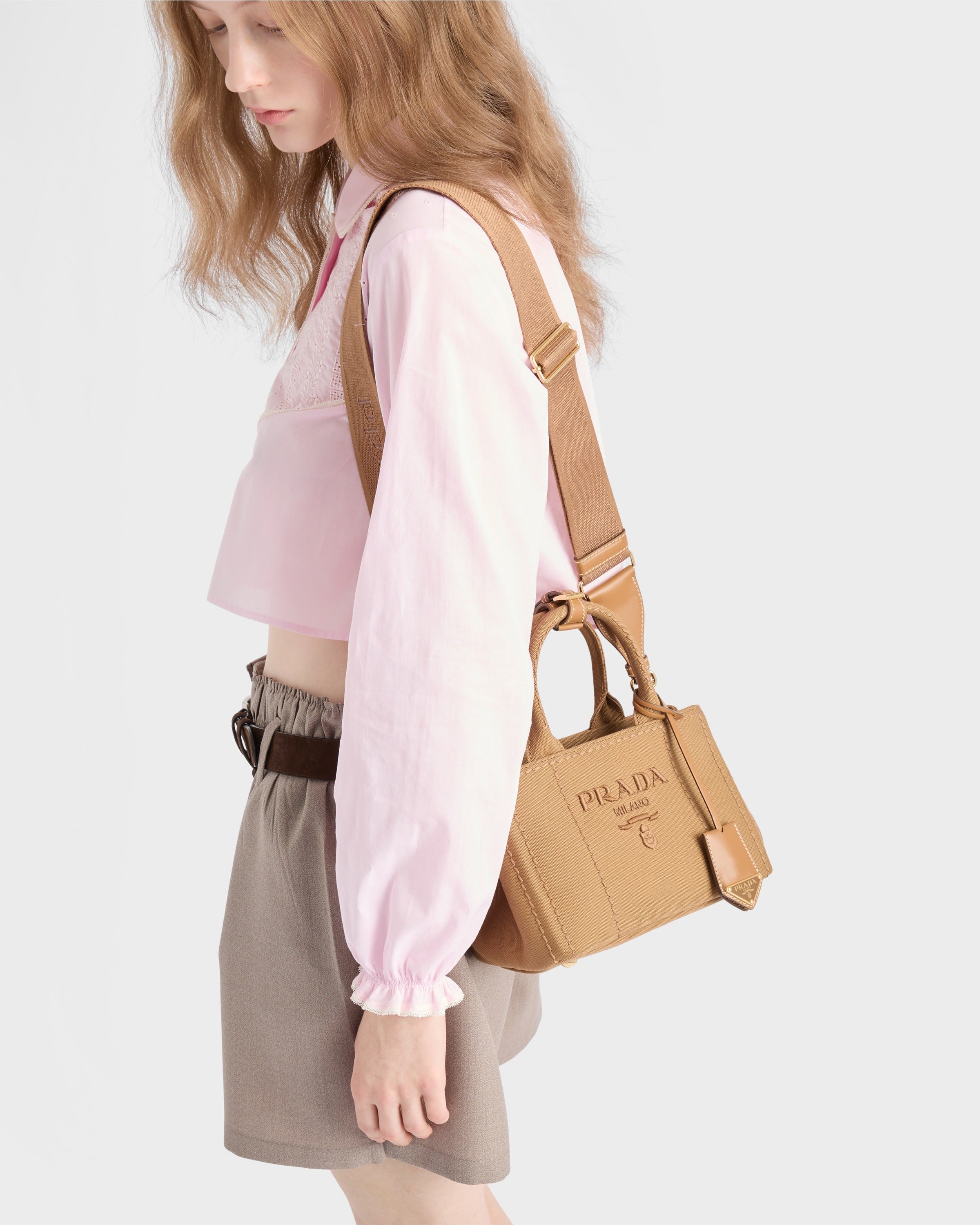 Prada Jardinière cotton canvas mini handbag Tabacco