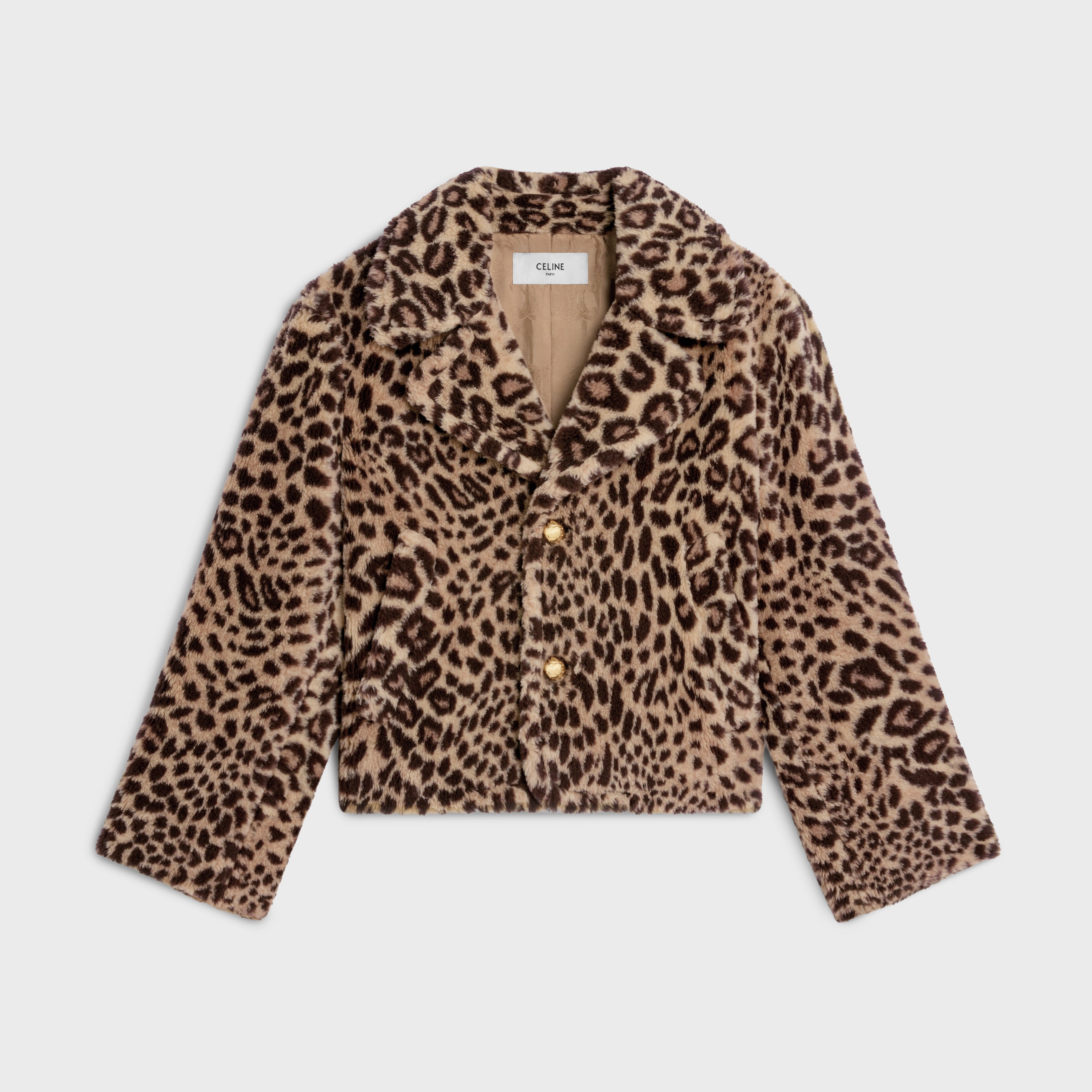 EGG-SHAPED PEACOAT IN FUR-EFFECT WOOL - LEOPARD