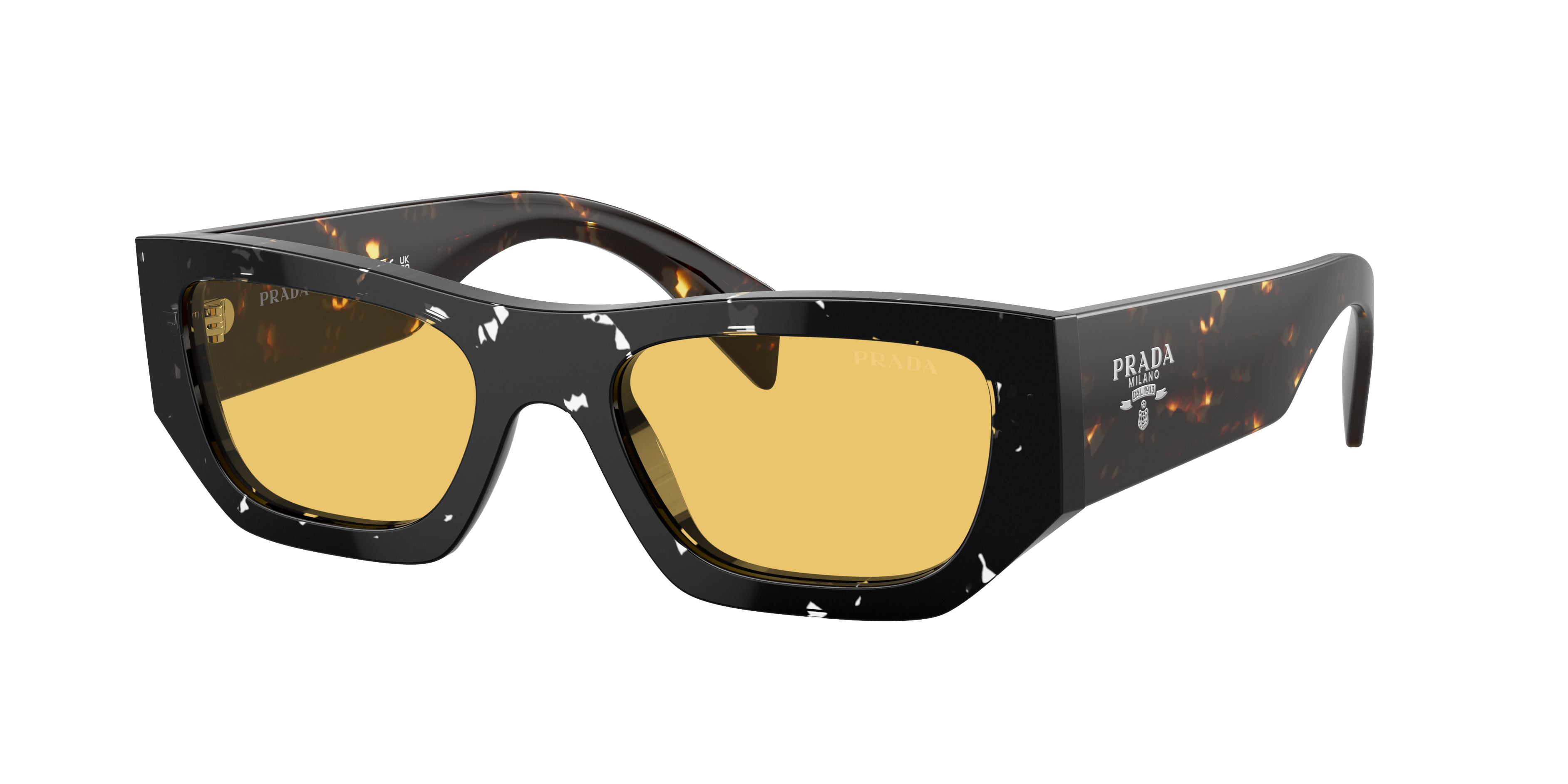 PRADA PR A01S Havana Black Transparent - Unisex Luxury Sunglasses, Yellow Lens