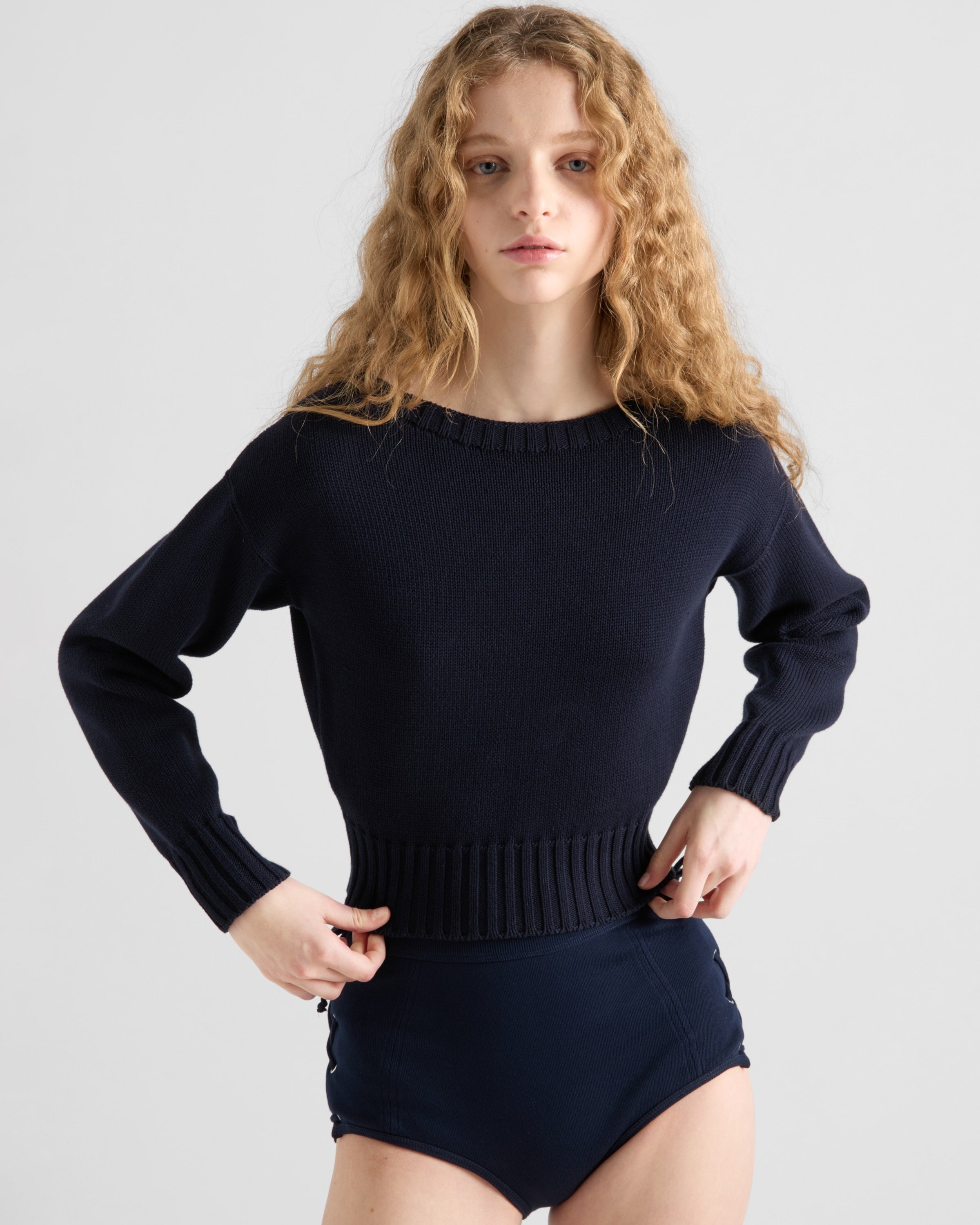 Cotton boat neck sweater Navy