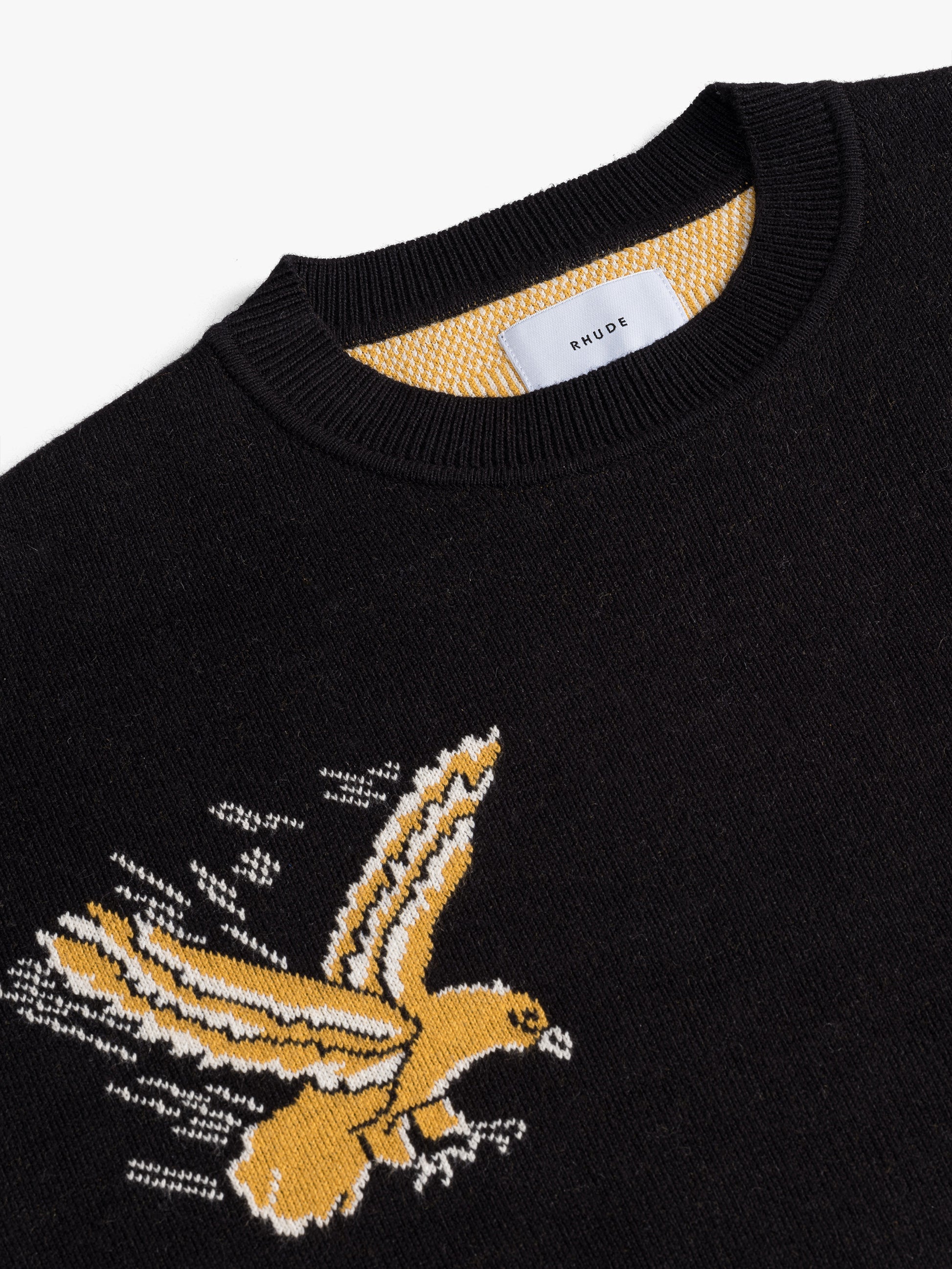 RHUDE EAGLE SOUVENIR KNIT CREWNECK - BLACK/YELLOW/CREME