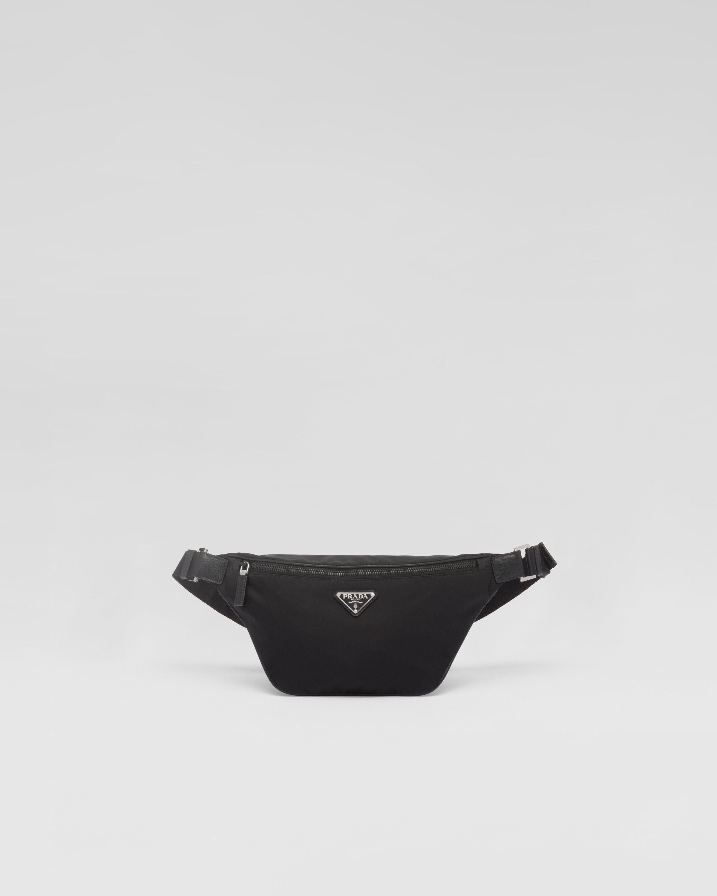 Re-Nylon and Saffiano leather belt bag Black