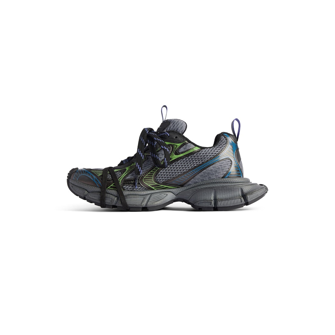 3XL Sneaker in dark grey, black, blue and green mesh, polyurethane and polyester