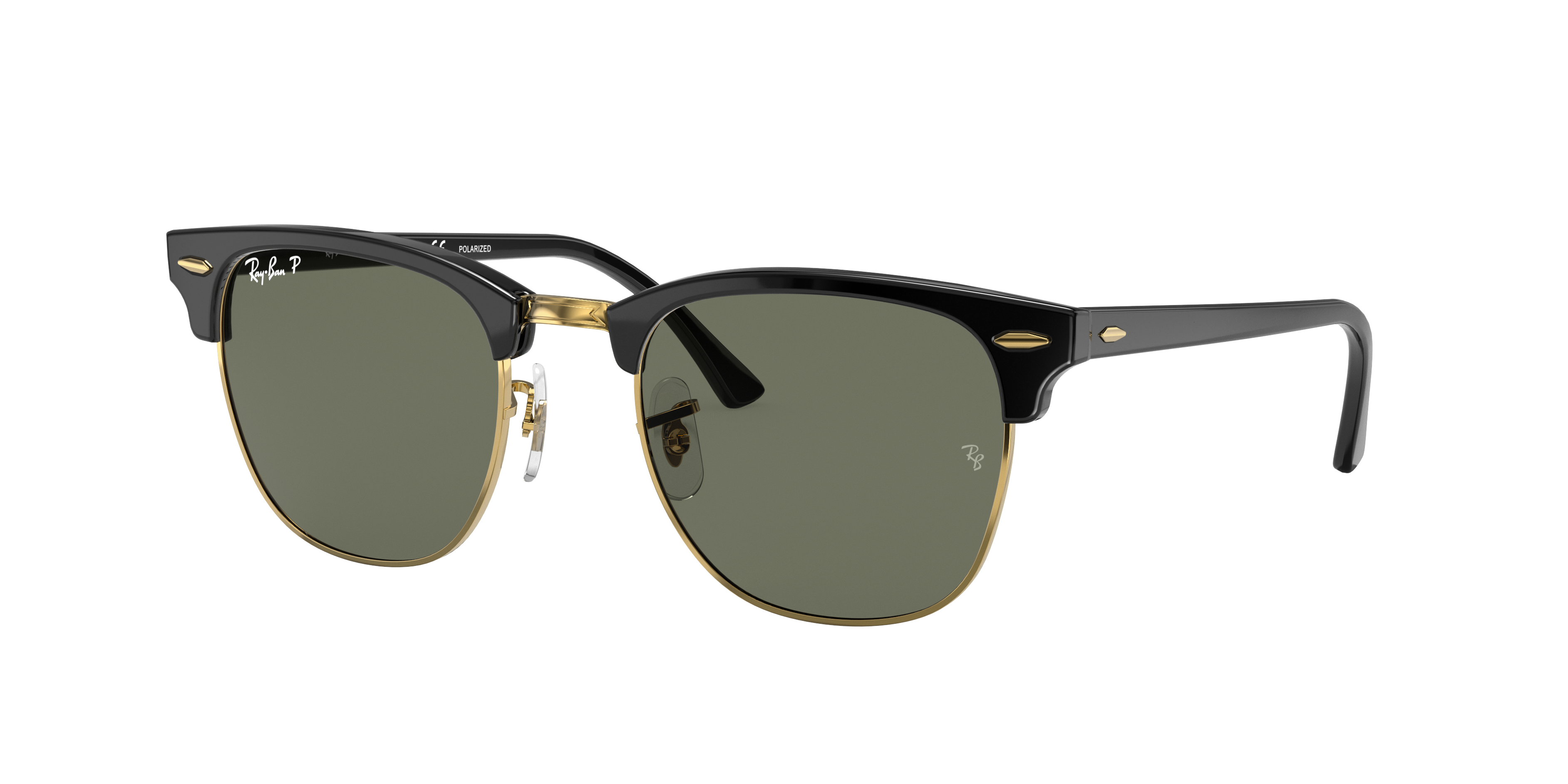 RAY-BAN RB3016 Clubmaster Classic Black On Gold - Sunglasses, G-15 Green Lens
