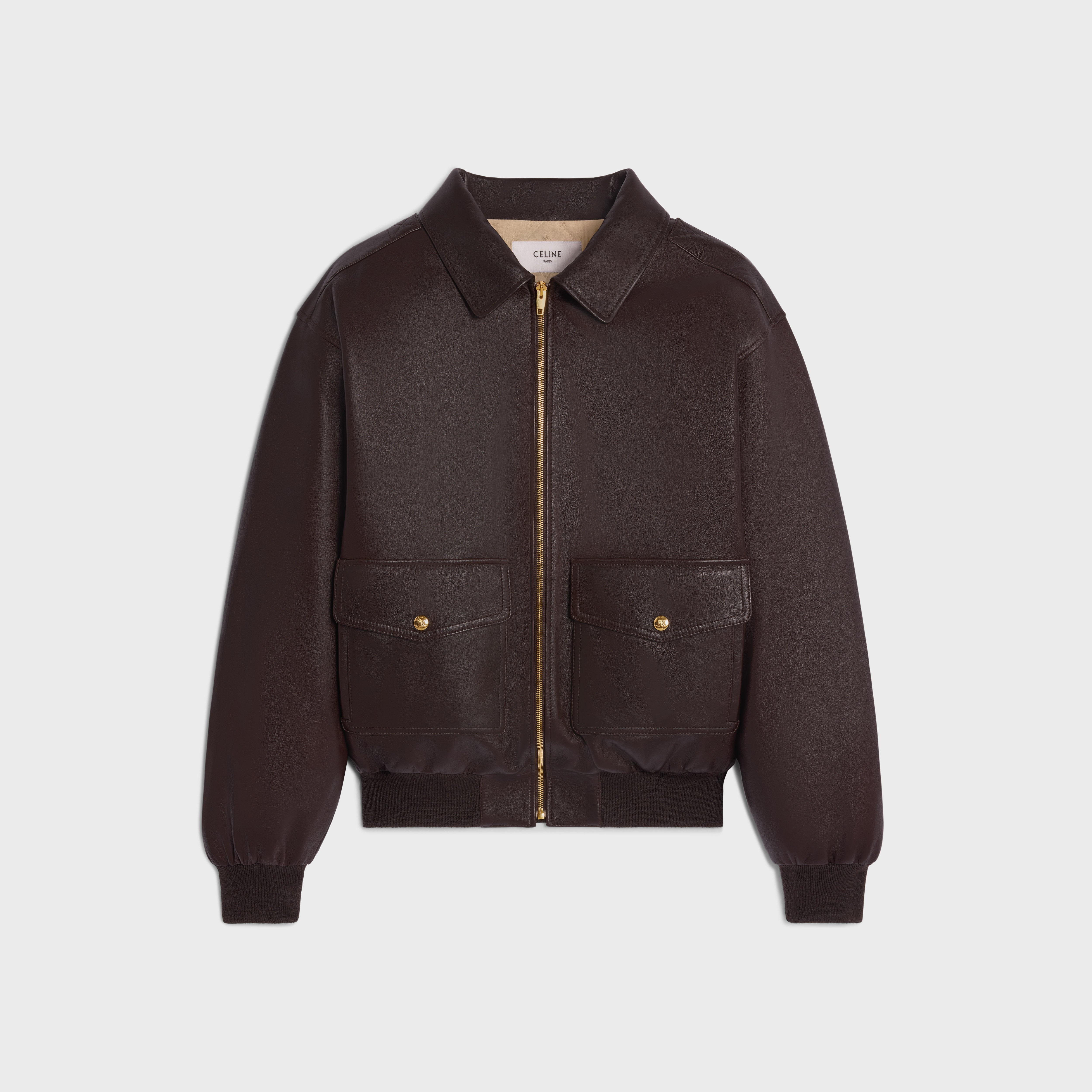 LOOSE AVIATOR BLOUSON JACKET IN SOFT LAMBSKIN - EBENE