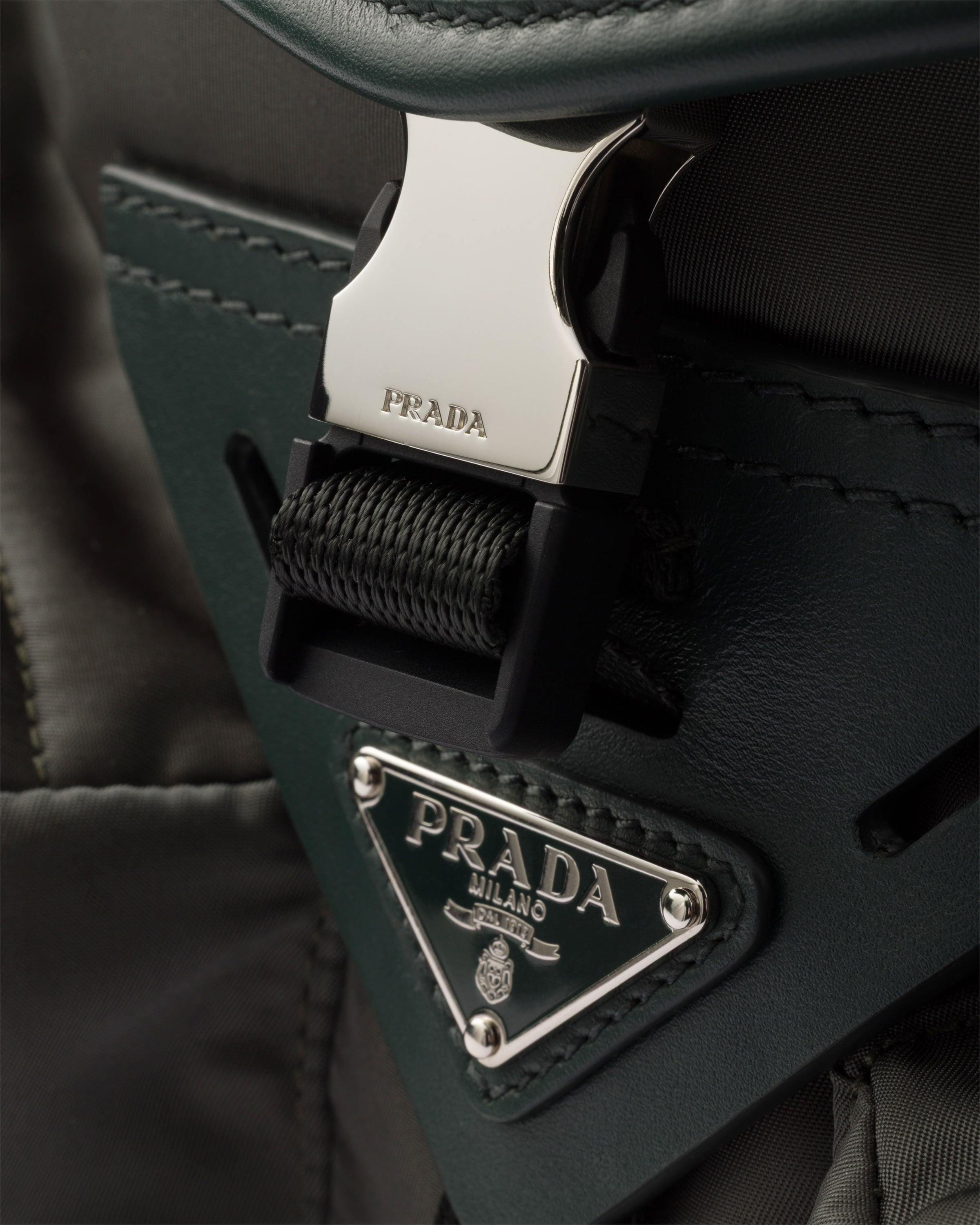 Re-Nylon and leather shoulder bag Forest Green